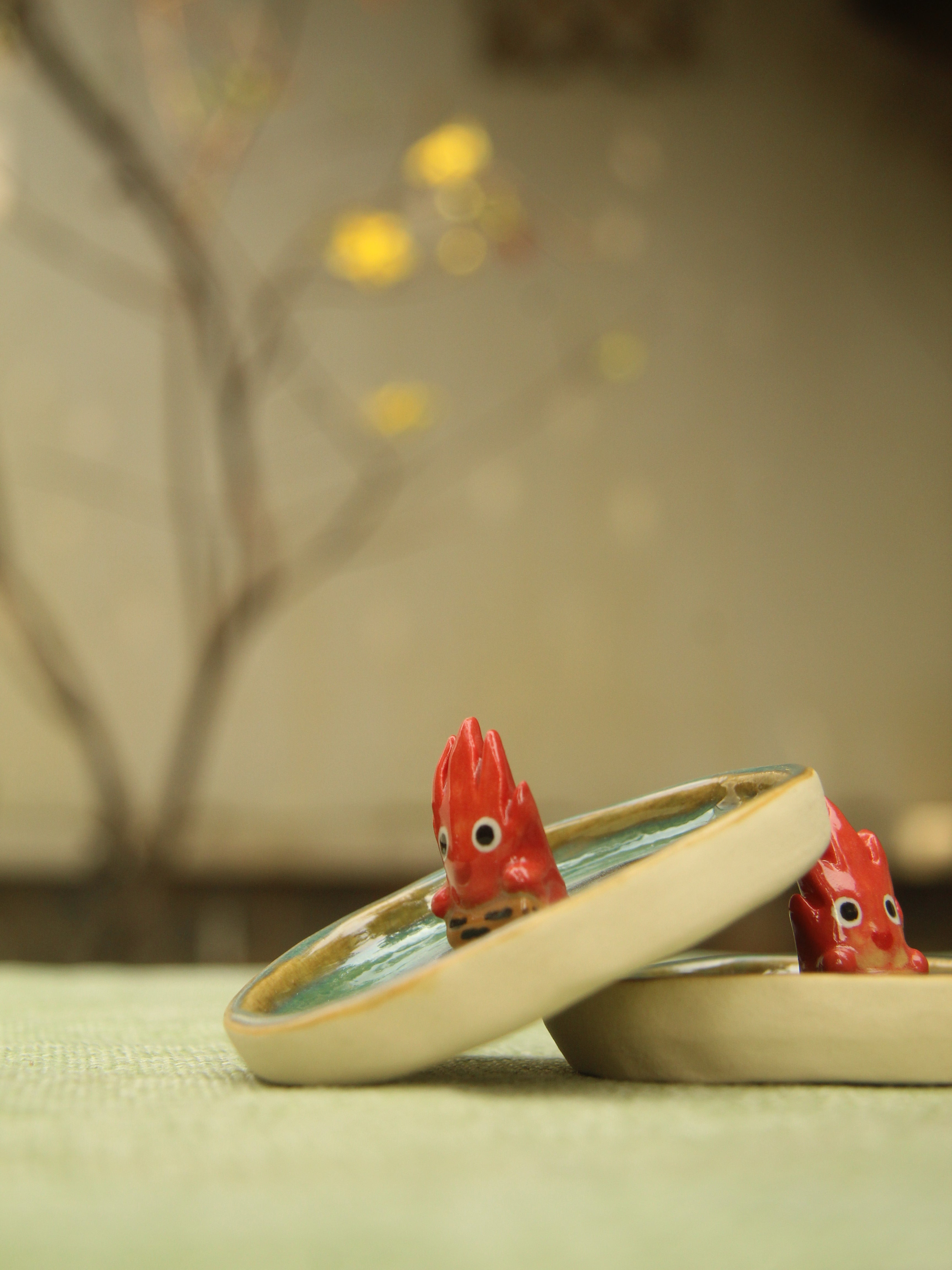 [Pre-order] Fire Demon Handmade Ceramic Rings Dish, Handbuilt Pottery, Cute Gift For Anime Fan, Unique Birthday Gift, Adorable Valentine Gift | Totto Pottery