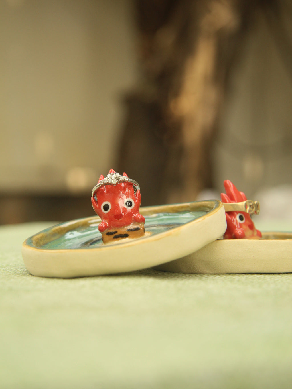 [Pre-order] Fire Demon Handmade Ceramic Rings Dish, Handbuilt Pottery, Cute Gift For Anime Fan, Unique Birthday Gift, Adorable Valentine Gift | Totto Pottery