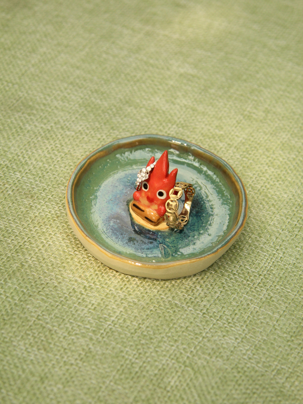 [Pre-order] Fire Demon Handmade Ceramic Rings Dish, Handbuilt Pottery, Cute Gift For Anime Fan, Unique Birthday Gift, Adorable Valentine Gift | Totto Pottery