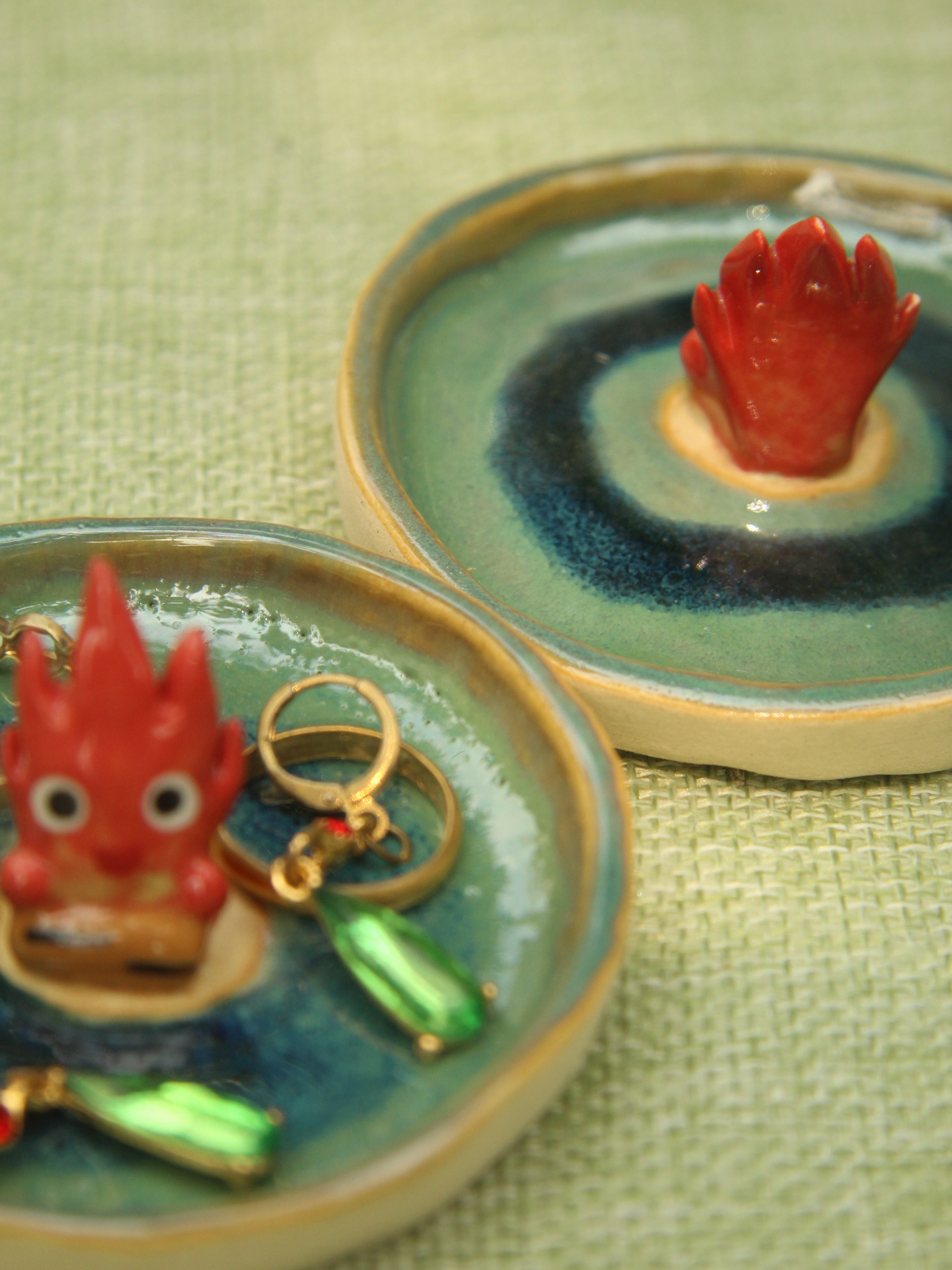[Pre-order] Fire Demon Handmade Ceramic Rings Dish, Handbuilt Pottery, Cute Gift For Anime Fan, Unique Birthday Gift, Adorable Valentine Gift | Totto Pottery