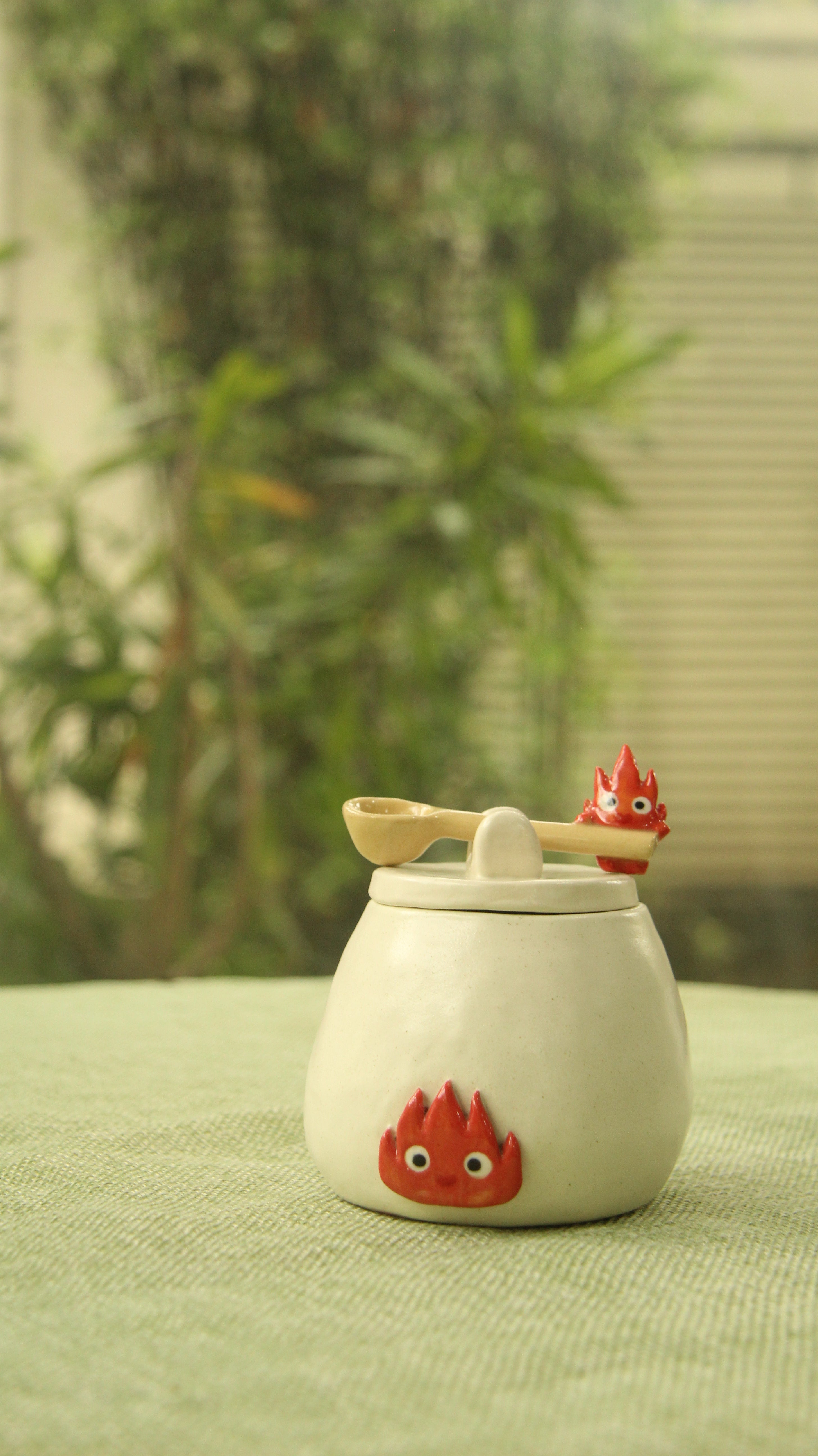 [Pre-order] Fire Demon Handmade Ceramic Spice Jar With Lid, Handbuilt Pottery, Cute Gift For Anime Fan, Unique Birthday Gift, Adorable Valentine Gift | Totto Pottery