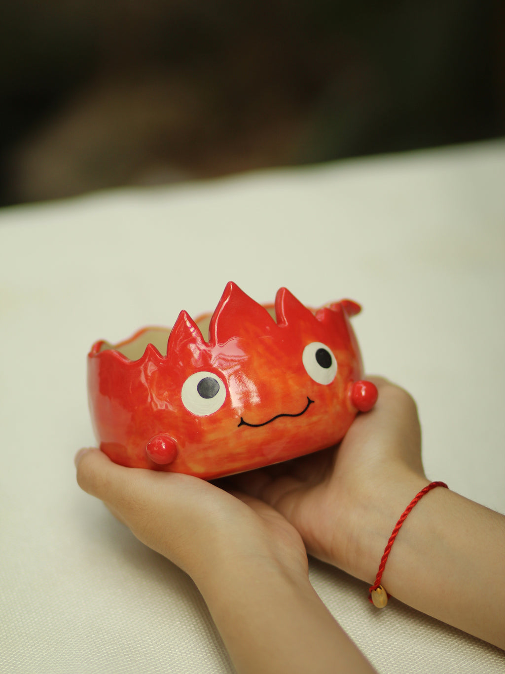 [Pre-order] Set Fire Demon Handmade Ceramic Matcha Bowl, Handbuilt Pottery, Cute Gift For Anime Fan, Unique Birthday Gift, Adorable Valentine Gift | Totto Pottery