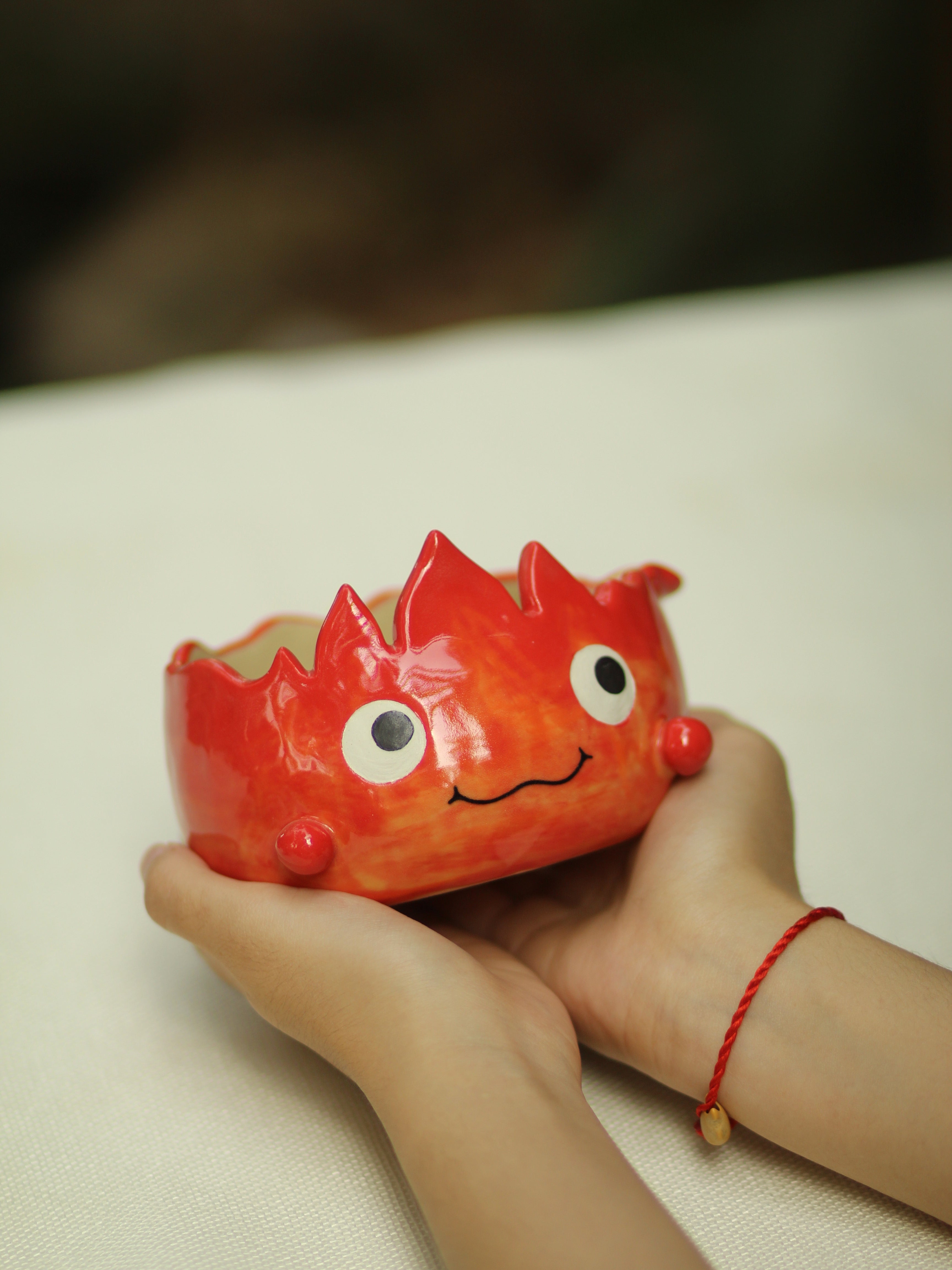 [Pre-order] Set Fire Demon Handmade Ceramic Matcha Bowl, Handbuilt Pottery, Cute Gift For Anime Fan, Unique Birthday Gift, Adorable Valentine Gift | Totto Pottery