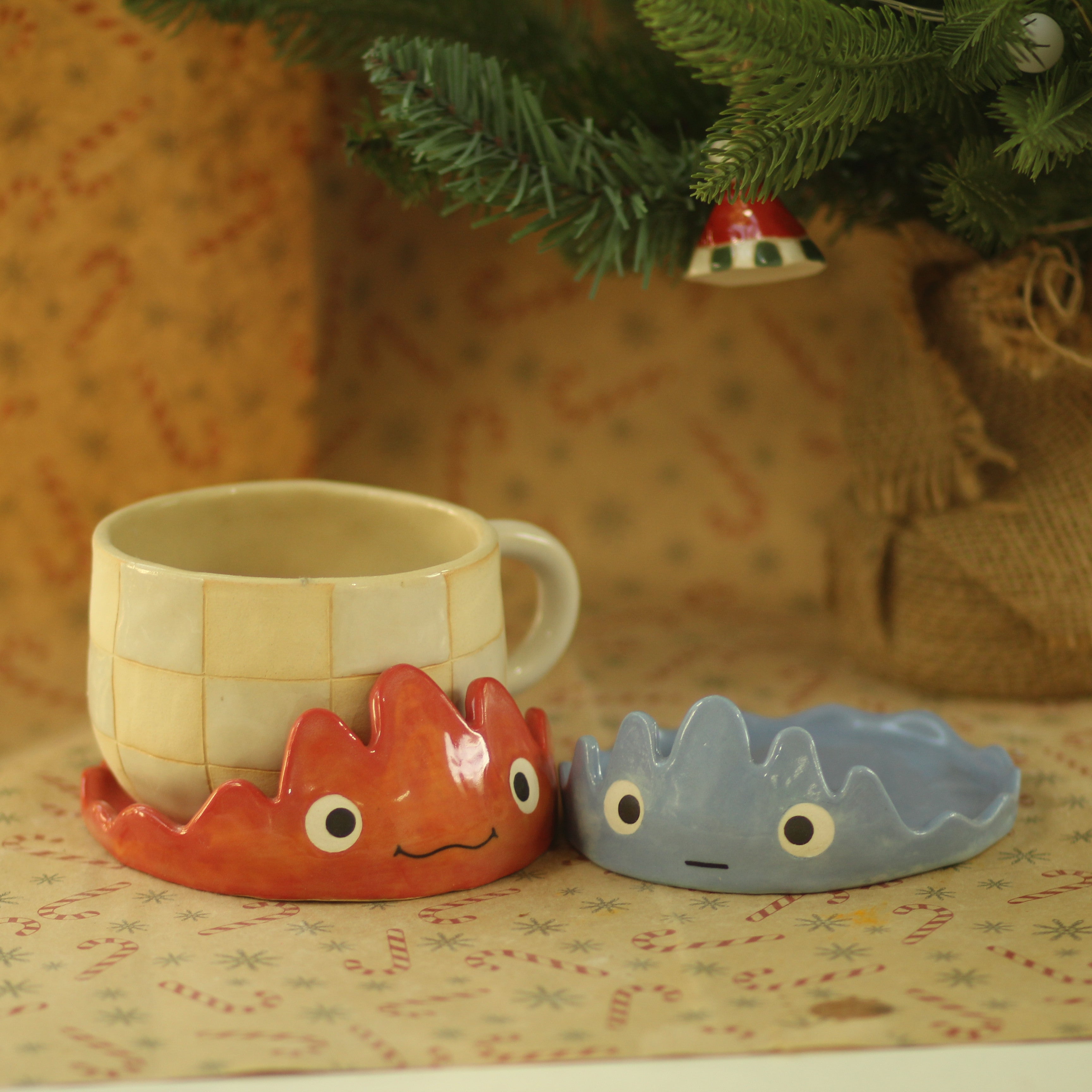 [Pre-order] Fire Demon Handmade Ceramic Coaster, Handbuilt Pottery, Cute Gift For Anime Fan, Unique Birthday Gift, Adorable Valentine Gift | Totto Pottery