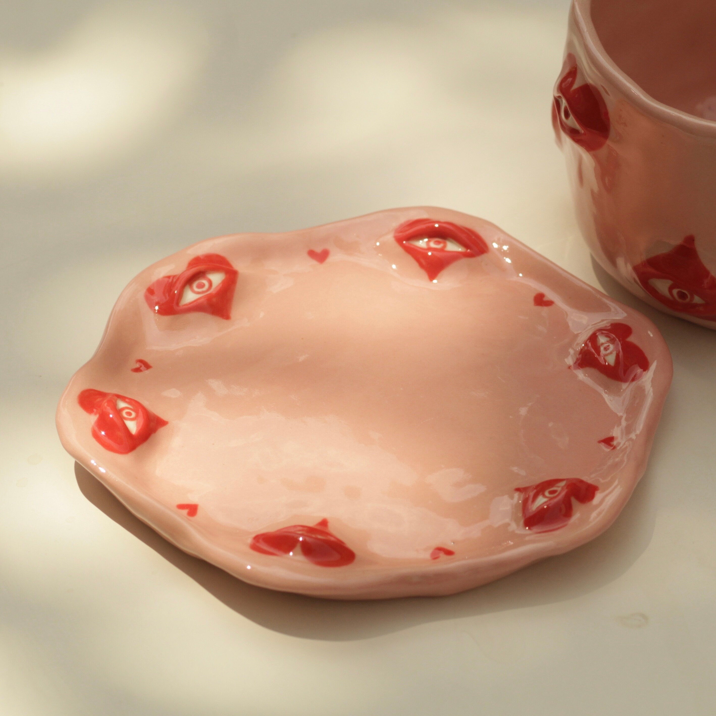 [Pre-order] Eyes Handmade Ceramic Handle Mug With Coaster, Handbuilt Pottery, Cute Gift For Anime Fan, Unique Birthday Gift, Adorable Valentine Gift | Totto Pottery