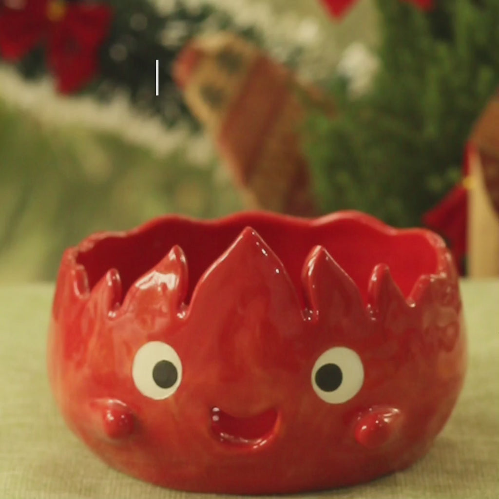 [Pre-order] Fire Demon Handmade Ceramic Yarn Bowl, Handbuilt Pottery, Cute Gift For Anime Fan, Unique Birthday Gift, Adorable Valentine Gift | Totto Pottery