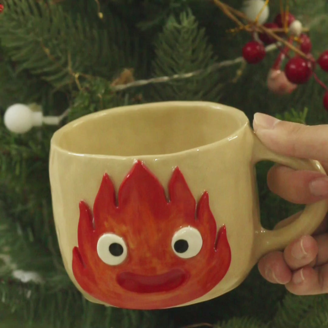 [Pre-order] Fire Demon Handmade Ceramic Handle Mug, Handbuilt Pottery, Cute Gift For Anime Fan, Unique Birthday Gift, Adorable Valentine Gift | Totto Pottery