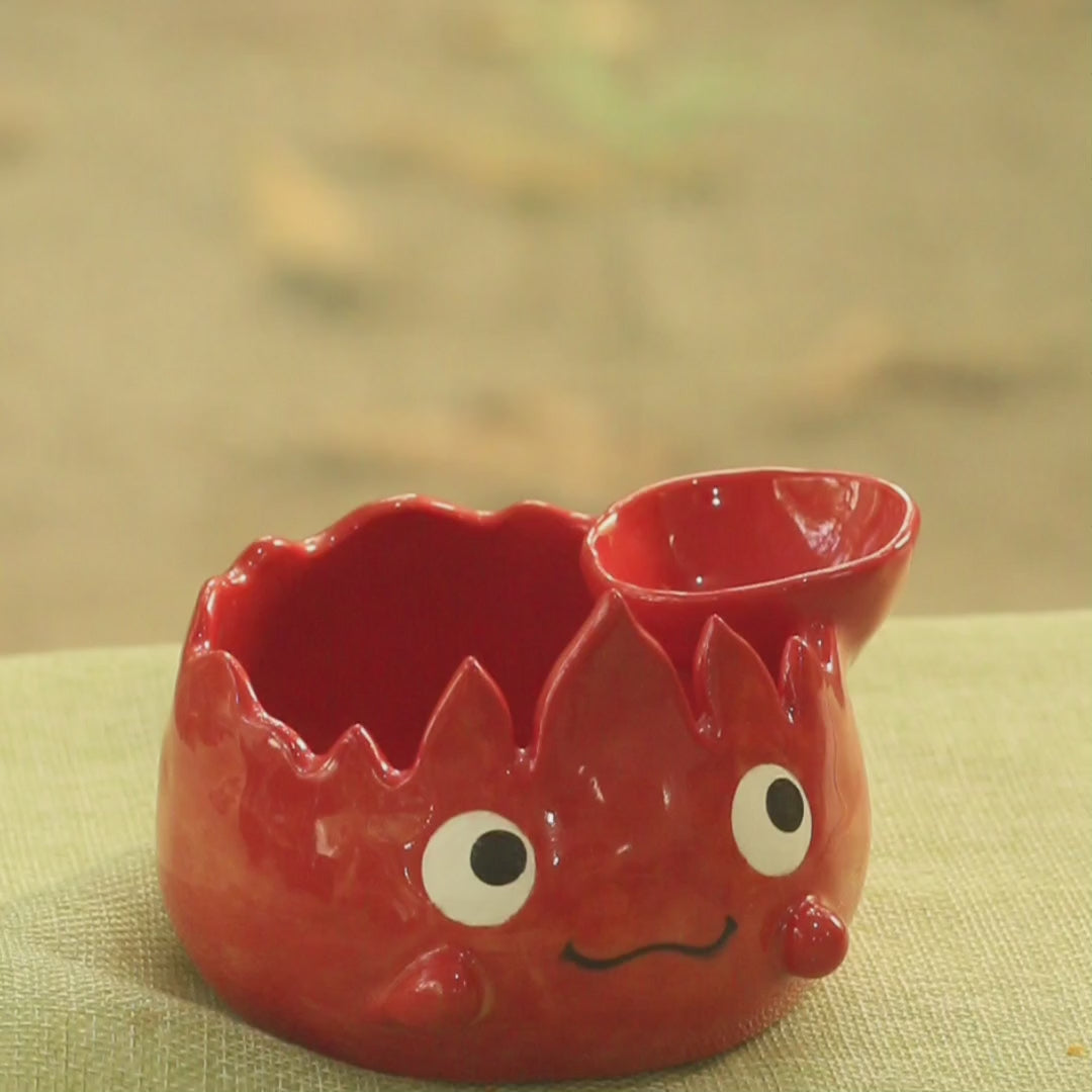 [Pre-order] Fire Demon Handmade Ceramic Chip & Dip Bowl, Handbuilt Pottery, Cute Gift For Anime Fan, Unique Birthday Gift, Adorable Valentine Gift | Totto Pottery