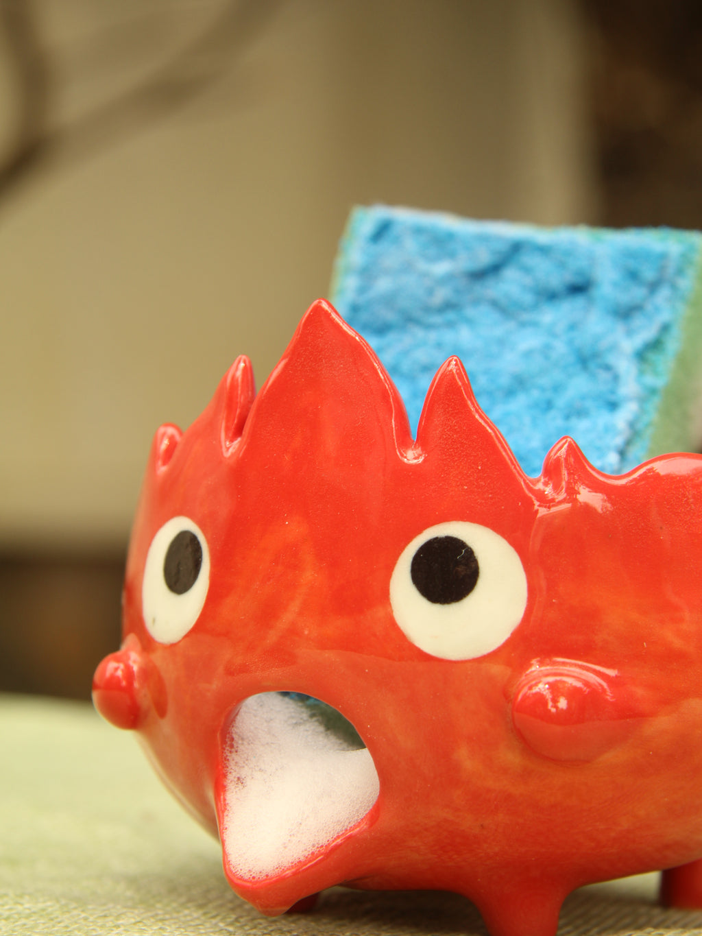 [Pre-order] Fire Demon Handmade Ceramic Sponge Holder, Handbuilt Pottery, Cute Gift For Anime Fan, Unique Birthday Gift, Adorable Valentine Gift | Totto Pottery