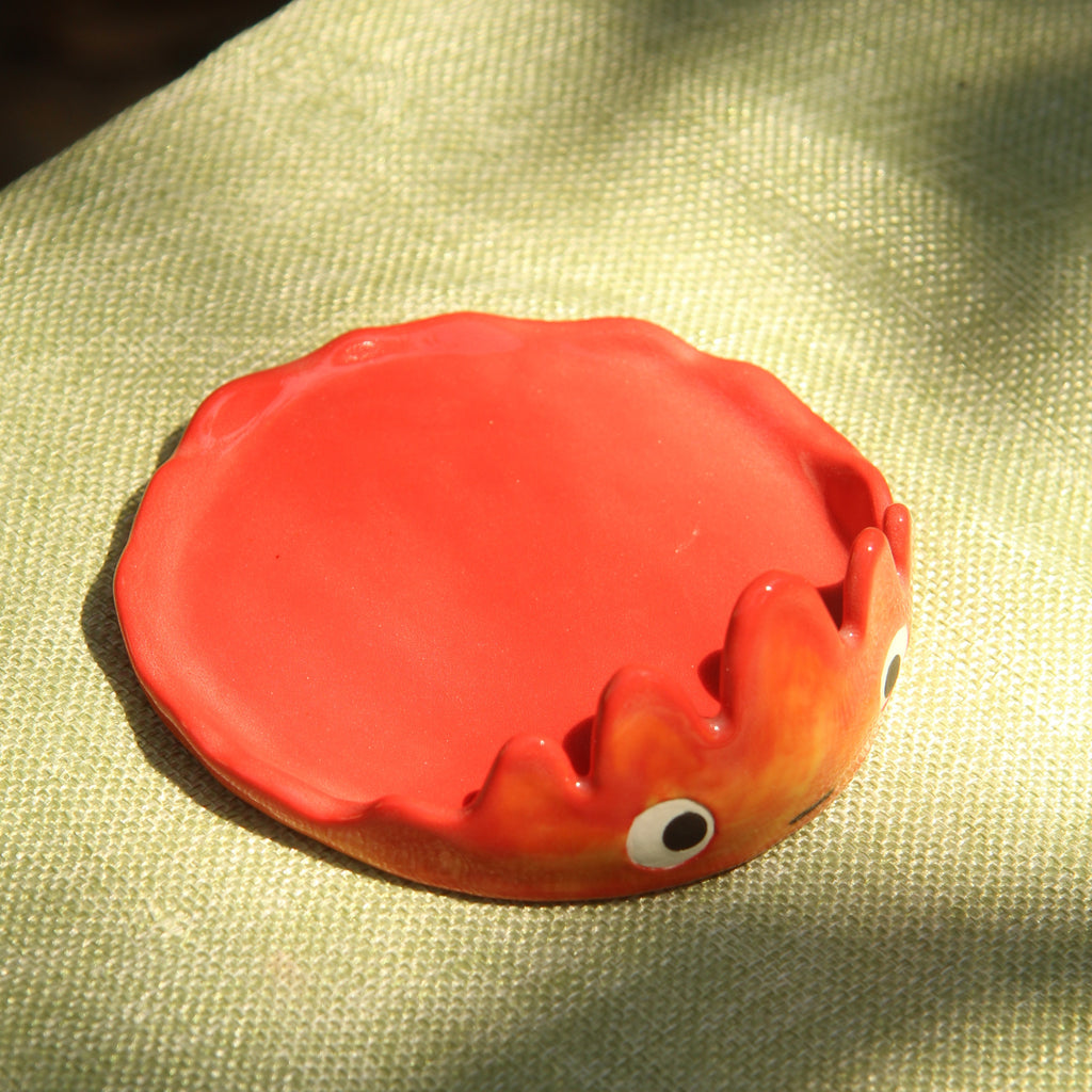 [Pre-order] Fire Demon Handmade Ceramic Coaster, Handbuilt Pottery, Cute Gift For Anime Fan, Unique Birthday Gift, Adorable Valentine Gift | Totto Pottery