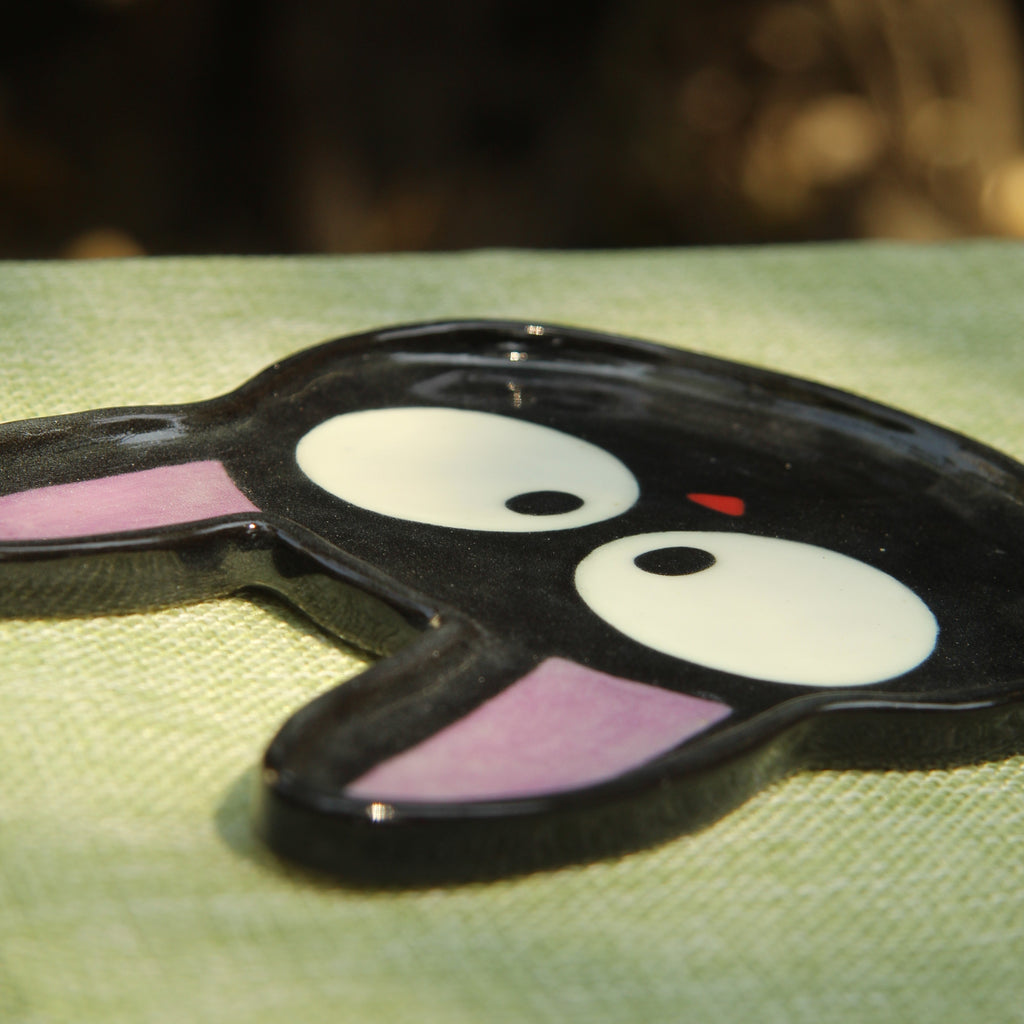 [Pre-order] Black Cat Handmade Ceramic Coaster, Handbuilt Pottery, Cute Gift For Anime Fan, Unique Birthday Gift, Adorable Valentine Gift | Totto Pottery