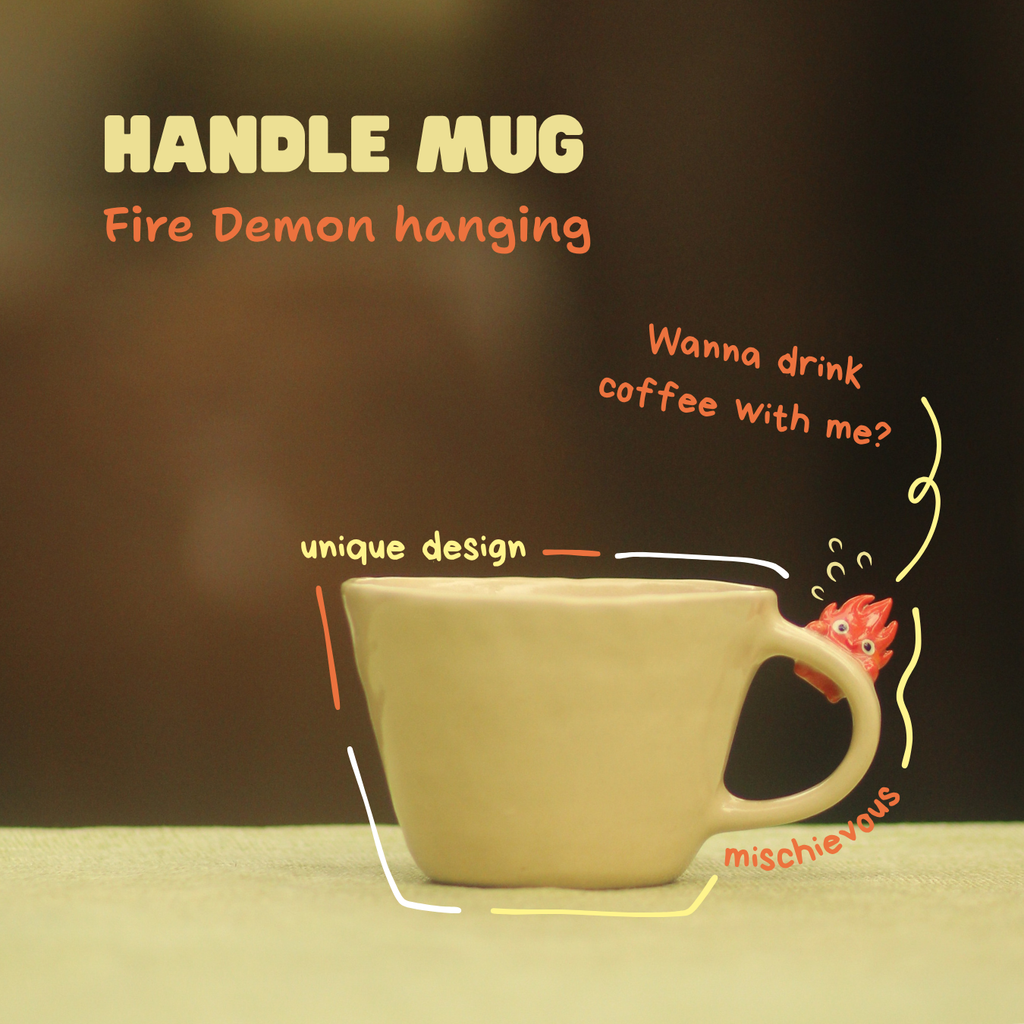[Pre-order] Hanging Fire Demon Handmade Ceramic Handle Mug, Handbuilt Pottery, Cute Gift For Anime Fan, Unique Birthday Gift, Adorable Valentine Gift | Totto Pottery