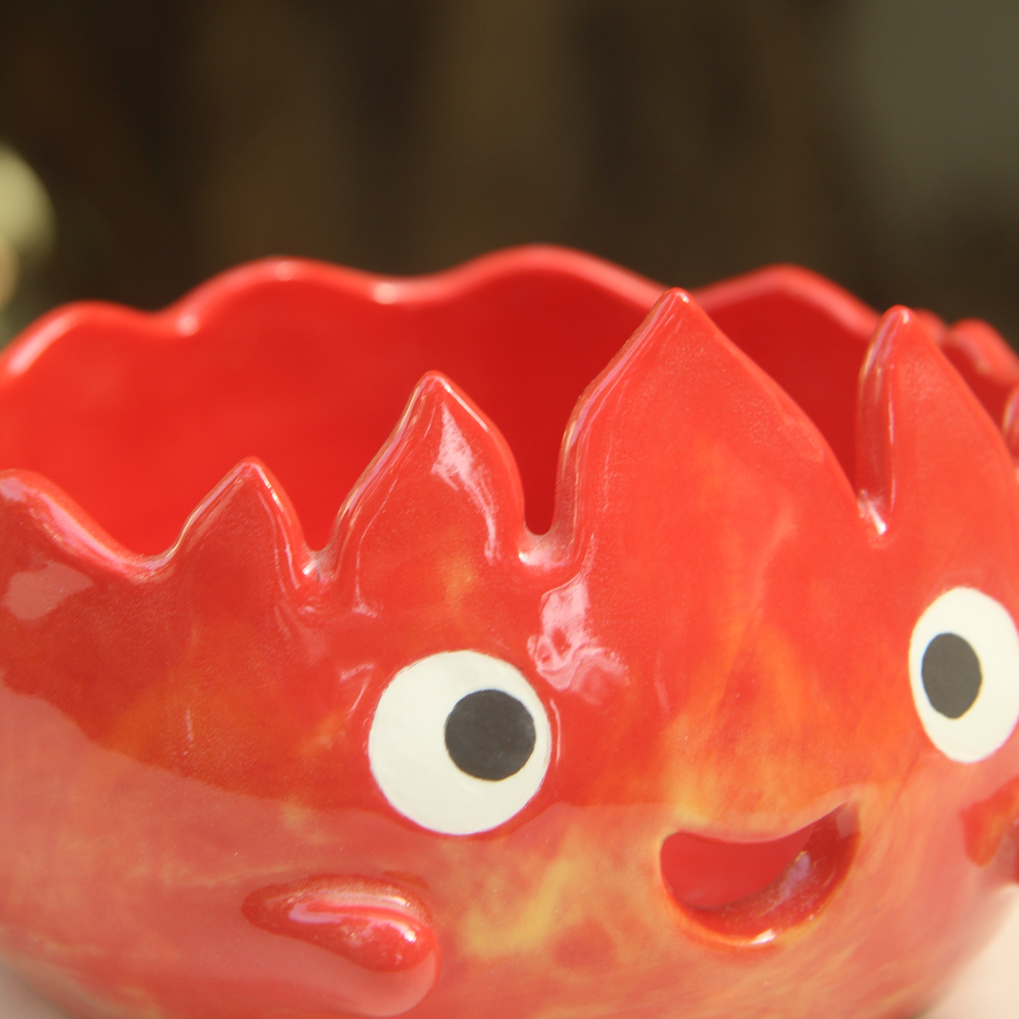 [Pre-order] Fire Demon Handmade Ceramic Yarn Bowl, Handbuilt Pottery, Cute Gift For Anime Fan, Unique Birthday Gift, Adorable Valentine Gift | Totto Pottery