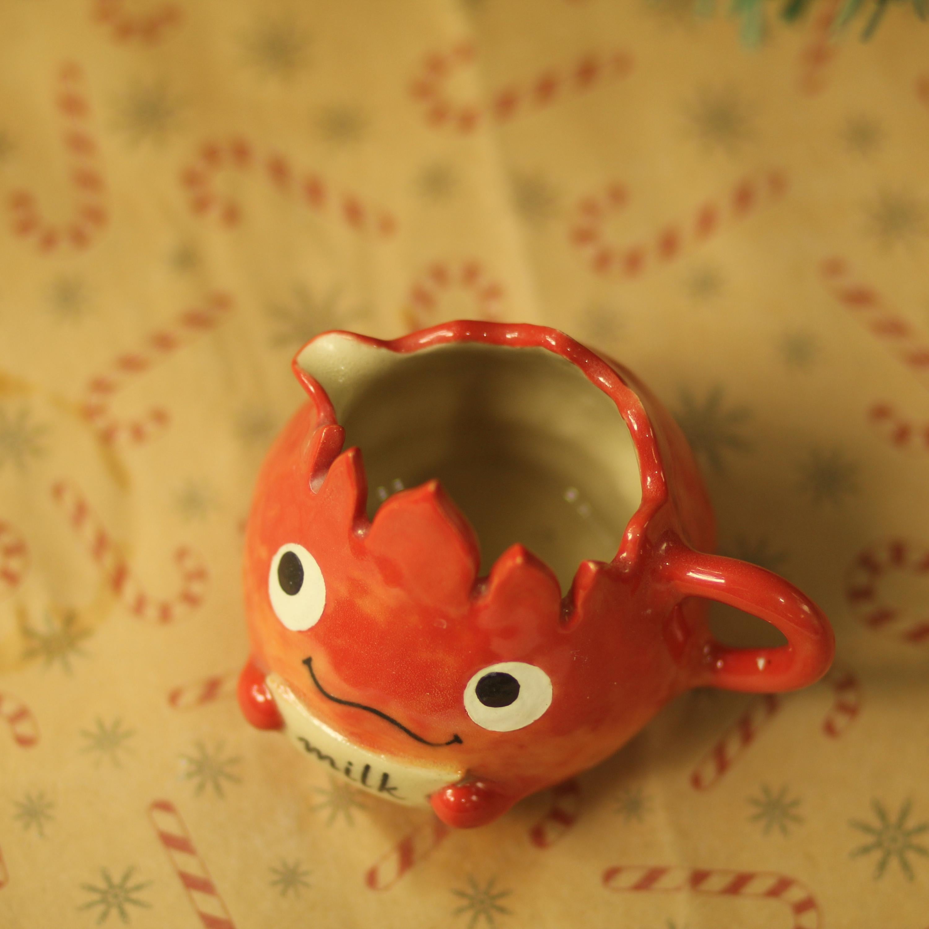 [Pre-order] Fire Demon Handmade Ceramic Milk Cup, Handbuilt Pottery, Cute Gift For Anime Fan, Unique Birthday Gift, Adorable Valentine Gift | Totto Pottery