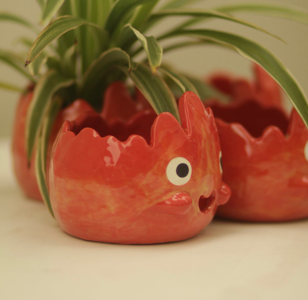 [Pre-order] Fire Demon Handmade Ceramic Plant Pots, Handbuilt Pottery, Cute Gift For Anime Fan, Unique Birthday Gift, Adorable Valentine Gift | Totto Pottery