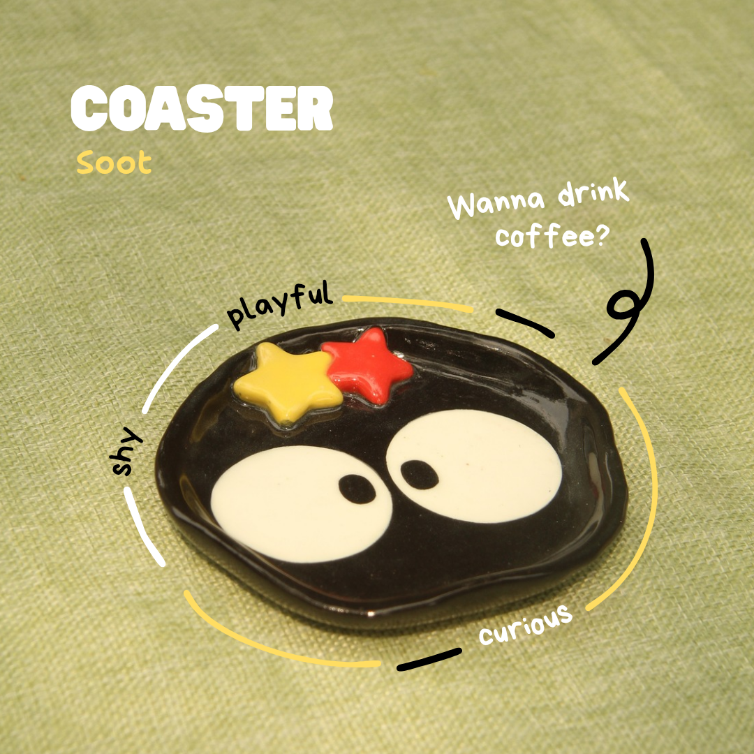 [Pre-order] Soot Handmade Ceramic Coaster, Handbuilt Pottery, Cute Gift For Anime Fan, Unique Birthday Gift, Adorable Valentine Gift | Totto Pottery