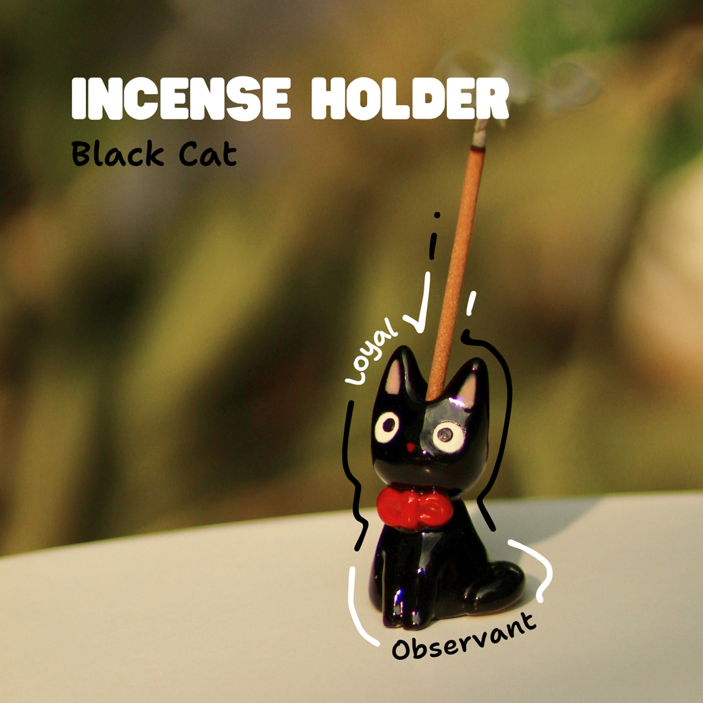 [Pre-order] Black Cat Handmade Ceramic Incense Holder, Handbuilt Pottery, Cute Gift For Anime Fan, Unique Birthday Gift, Adorable Valentine Gift | Totto Pottery