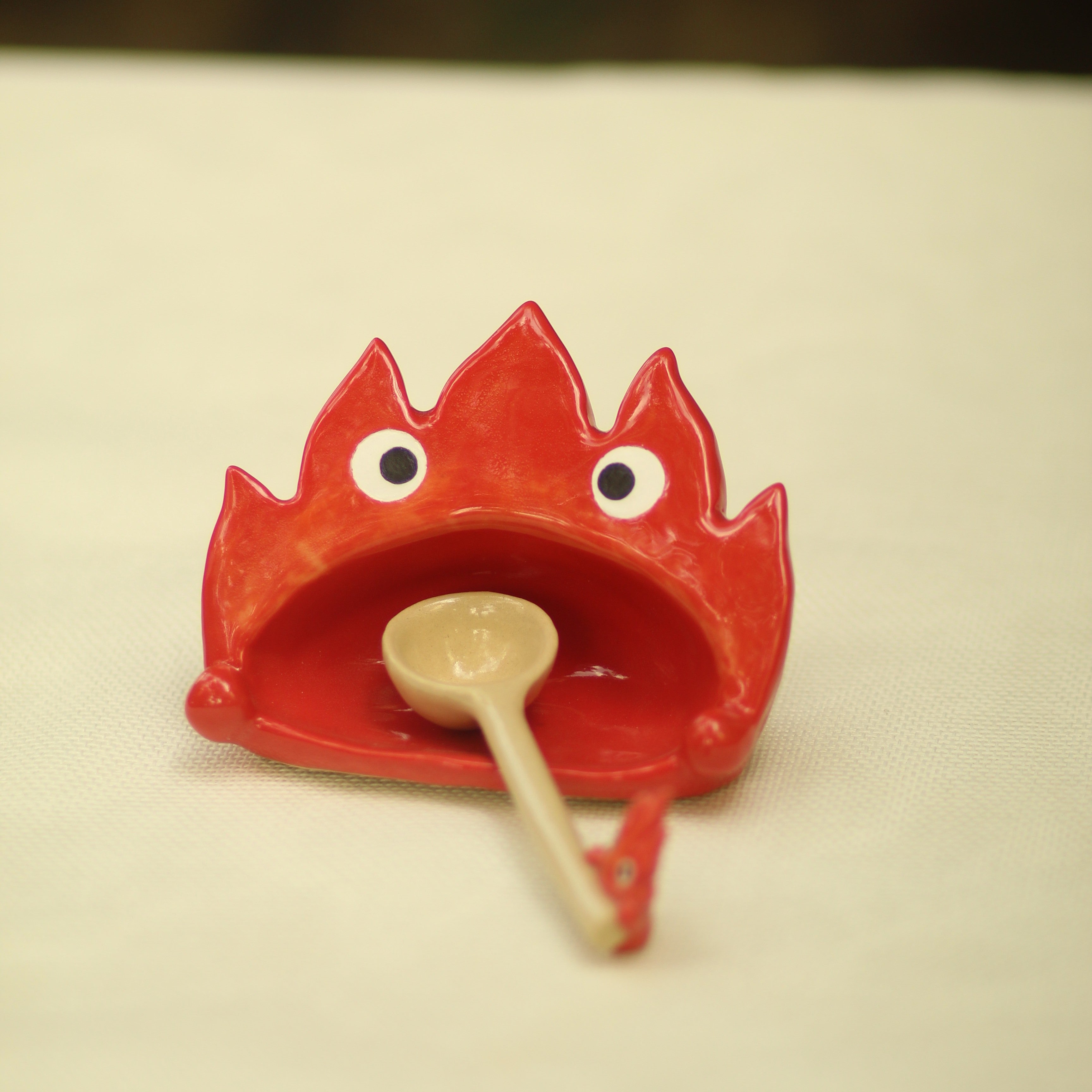 [Pre-order] Fire Demon Handmade Ceramic Spoon Rest, Handbuilt Pottery, Cute Gift For Anime Fan, Unique Birthday Gift, Adorable Valentine Gift | Totto Pottery