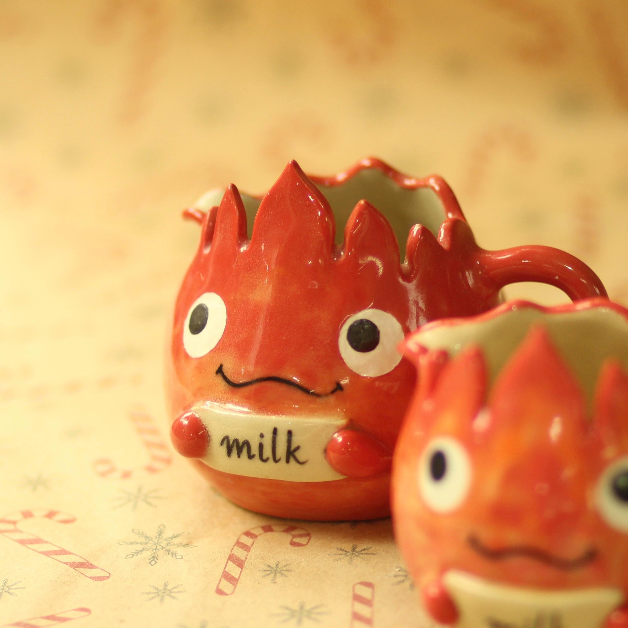 [Pre-order] Fire Demon Handmade Ceramic Milk Cup, Handbuilt Pottery, Cute Gift For Anime Fan, Unique Birthday Gift, Adorable Valentine Gift | Totto Pottery