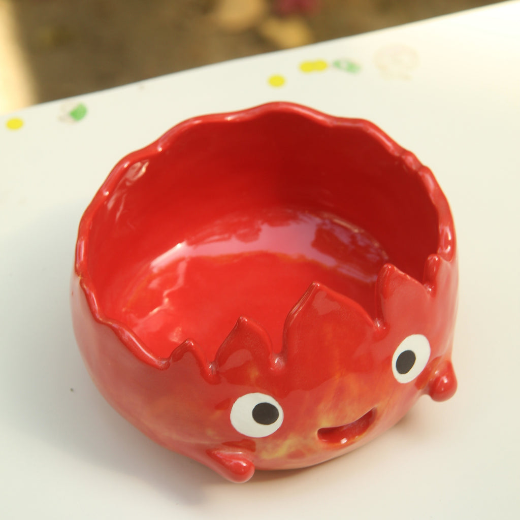 [Pre-order] Fire Demon Handmade Ceramic Yarn Bowl, Handbuilt Pottery, Cute Gift For Anime Fan, Unique Birthday Gift, Adorable Valentine Gift | Totto Pottery