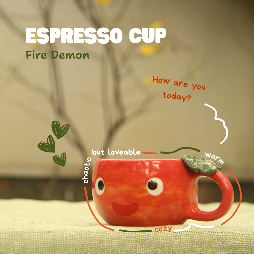 [Pre-order] Fire Demon Handmade Ceramic Espresso Cup, Handbuilt Pottery, Cute Gift For Anime Fan, Unique Birthday Gift, Adorable Valentine Gift | Totto Pottery