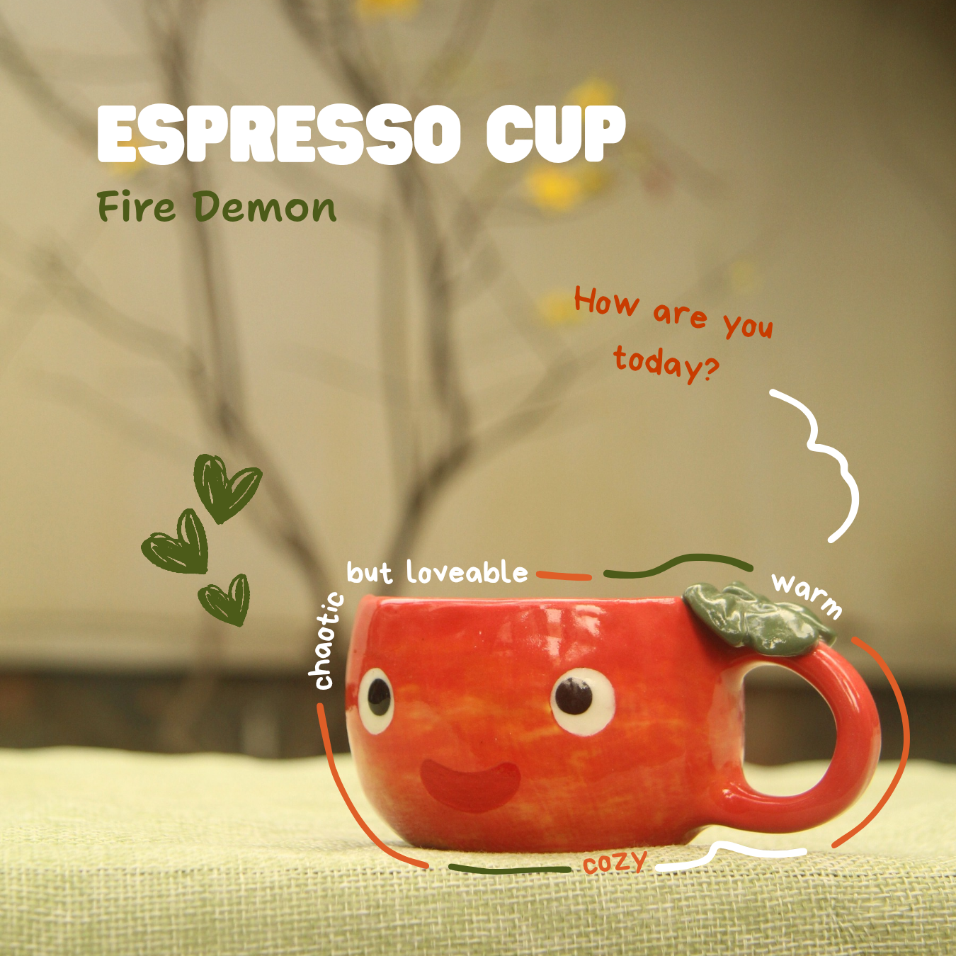 [Pre-order] Fire Demon Handmade Ceramic Espresso Cup, Handbuilt Pottery, Cute Gift For Anime Fan, Unique Birthday Gift, Adorable Valentine Gift | Totto Pottery