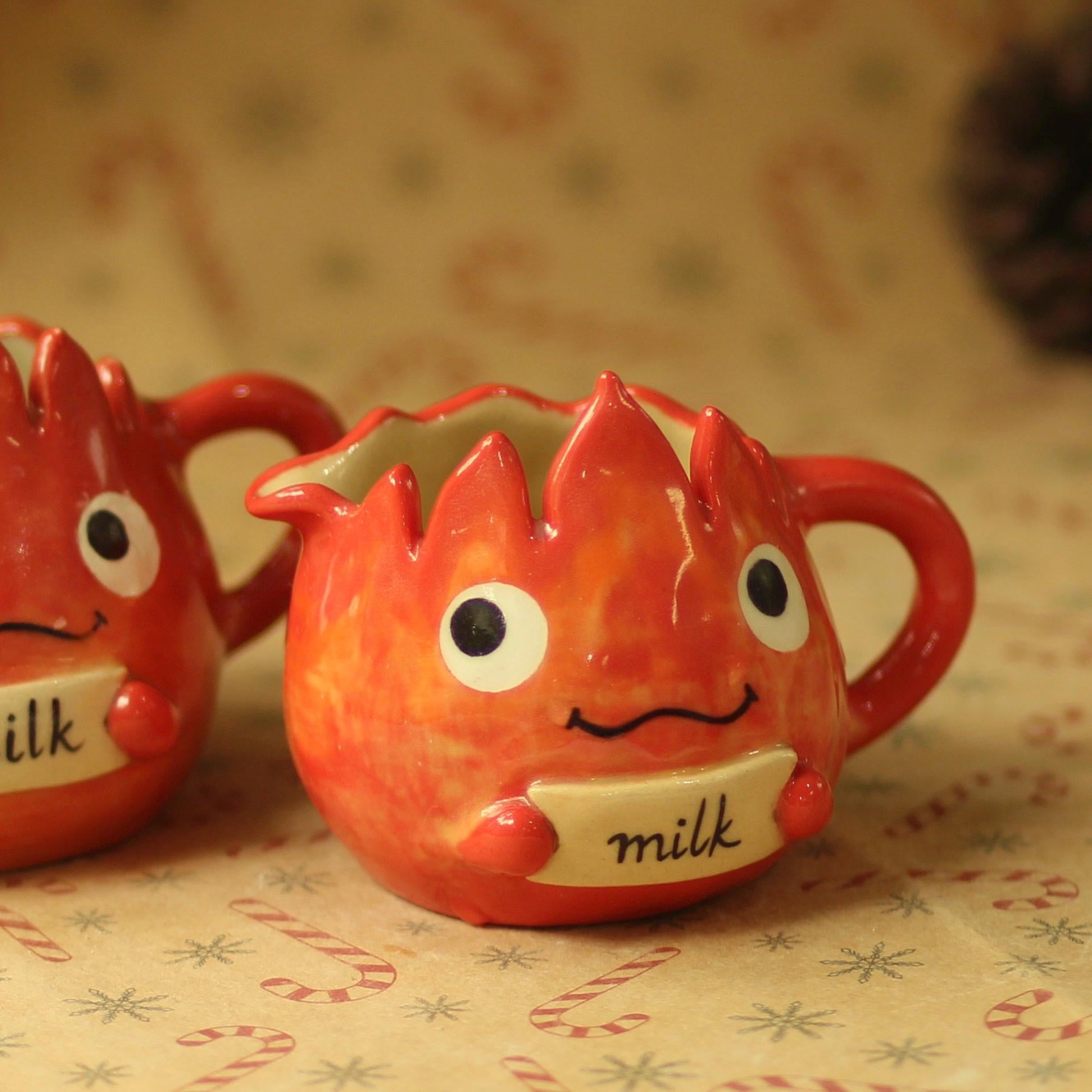[Pre-order] Fire Demon Handmade Ceramic Milk Cup, Handbuilt Pottery, Cute Gift For Anime Fan, Unique Birthday Gift, Adorable Valentine Gift | Totto Pottery