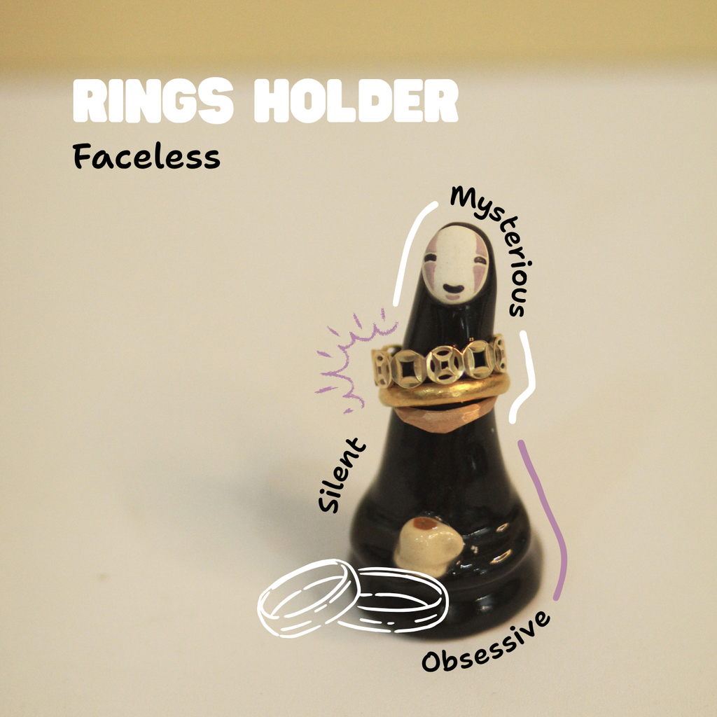 [Pre-order] Faceless Handmade Ceramic Rings Holder, Handbuilt Pottery, Cute Gift For Anime Fan, Unique Birthday Gift, Adorable Valentine Gift | Totto Pottery