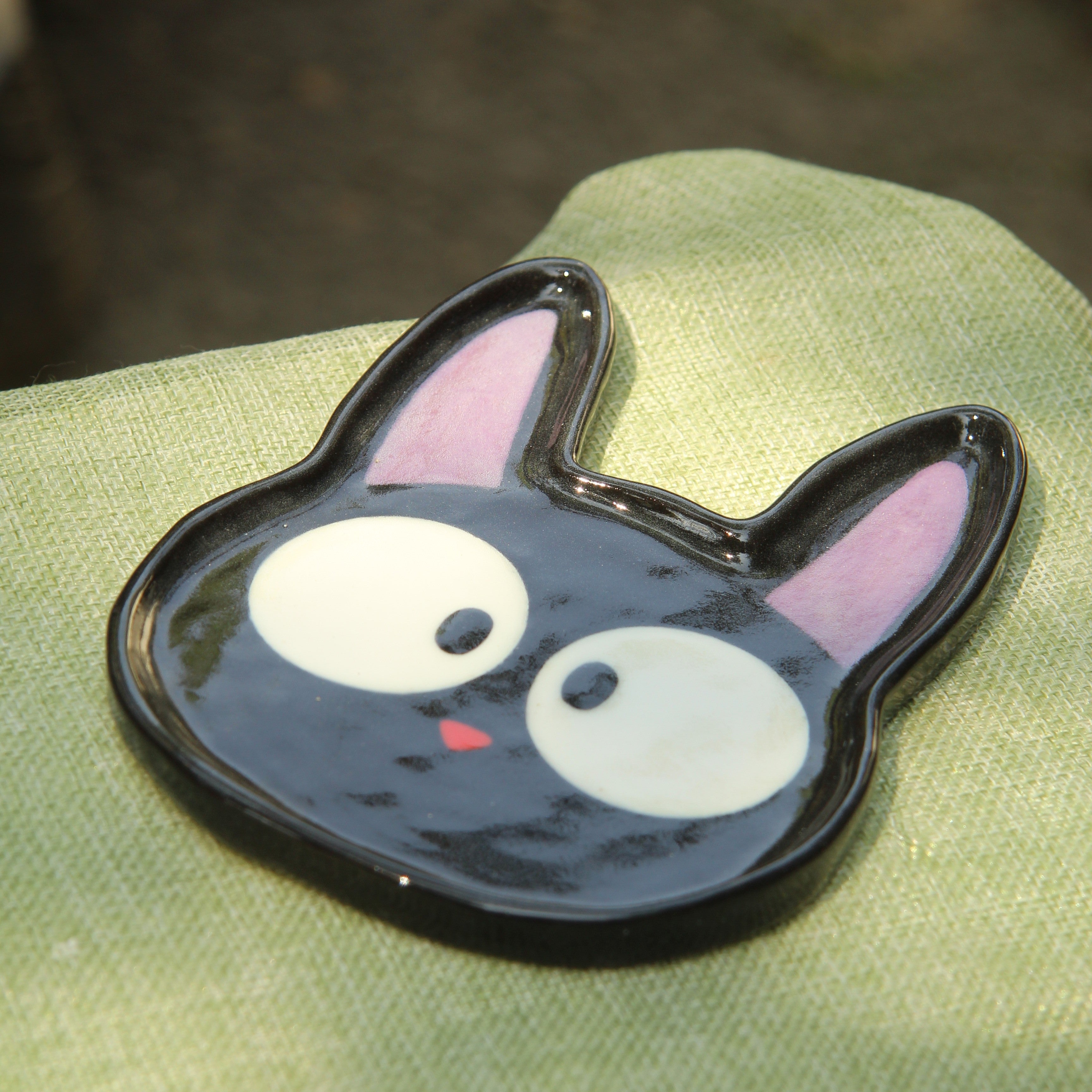 [Pre-order] Black Cat Handmade Ceramic Coaster, Handbuilt Pottery, Cute Gift For Anime Fan, Unique Birthday Gift, Adorable Valentine Gift | Totto Pottery