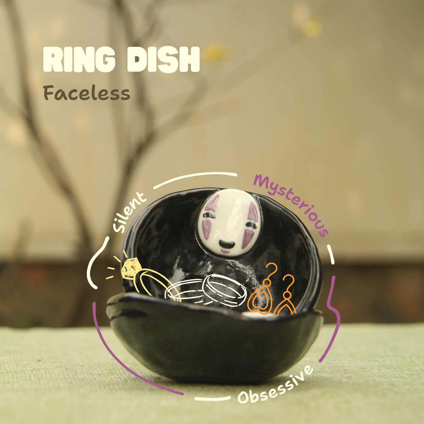 [Pre-order] Faceless Handmade Ceramic Jewelry Dish, Handbuilt Pottery, Cute Gift For Anime Fan, Unique Birthday Gift, Adorable Valentine Gift | Totto Pottery