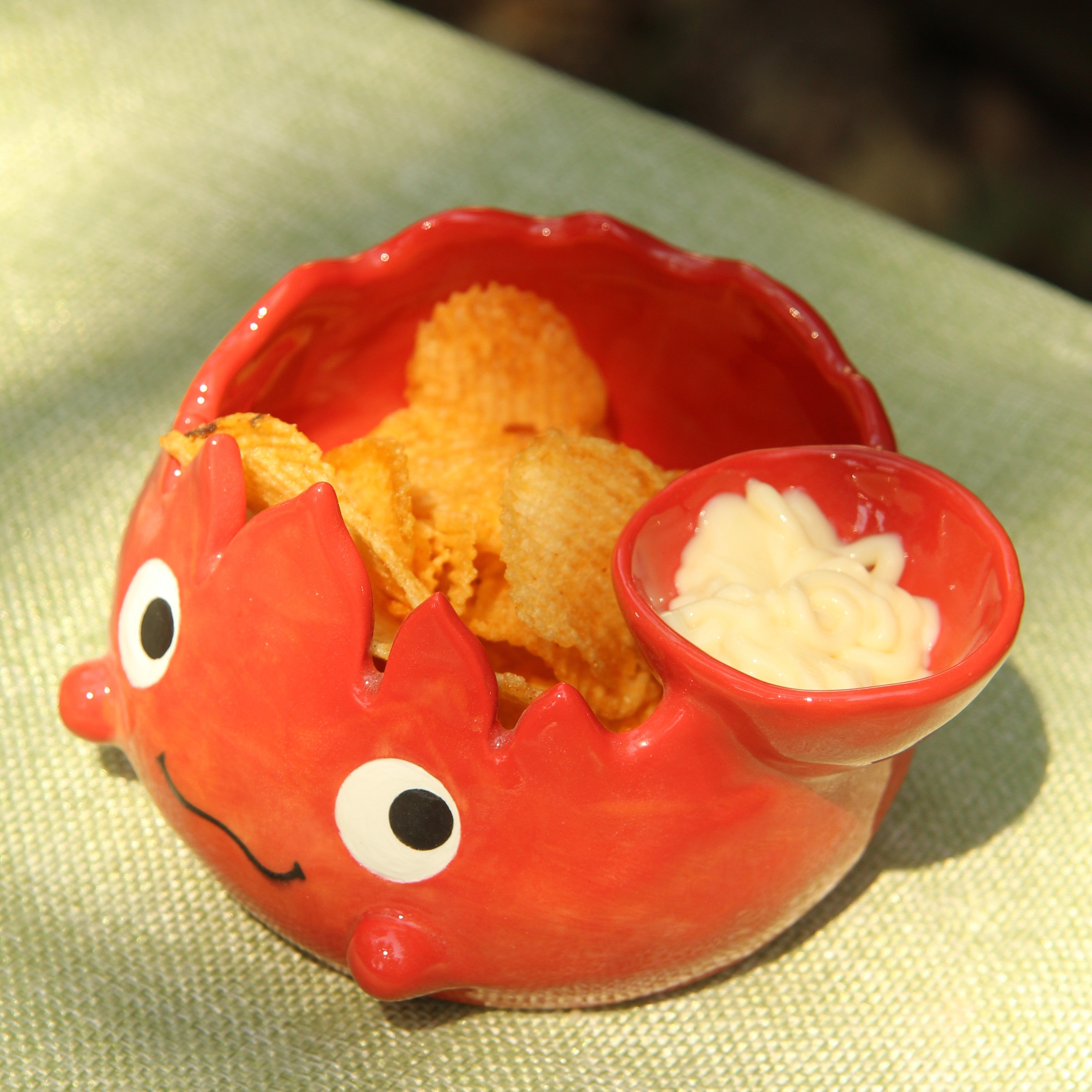 [Pre-order] Fire Demon Handmade Ceramic Chip & Dip Bowl, Handbuilt Pottery, Cute Gift For Anime Fan, Unique Birthday Gift, Adorable Valentine Gift | Totto Pottery