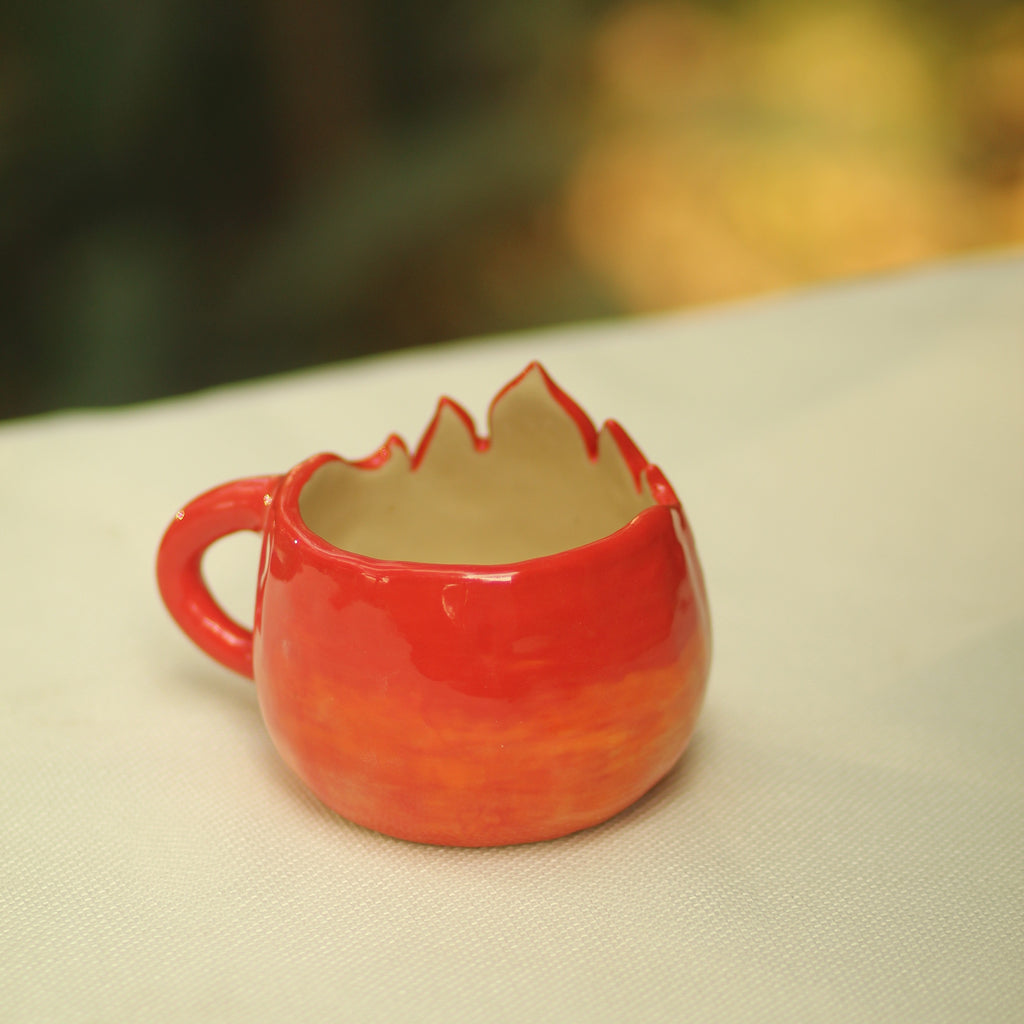 [Pre-order] Fire Demon Handmade Ceramic Handle Cup, Handbuilt Pottery, Cute Gift For Anime Fan, Unique Birthday Gift, Adorable Valentine Gift | Totto Pottery