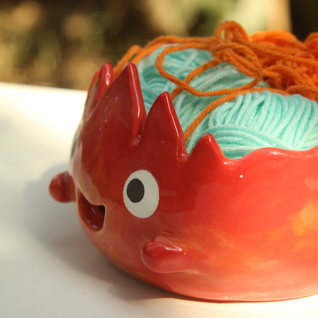 [Pre-order] Fire Demon Handmade Ceramic Yarn Bowl, Handbuilt Pottery, Cute Gift For Anime Fan, Unique Birthday Gift, Adorable Valentine Gift | Totto Pottery