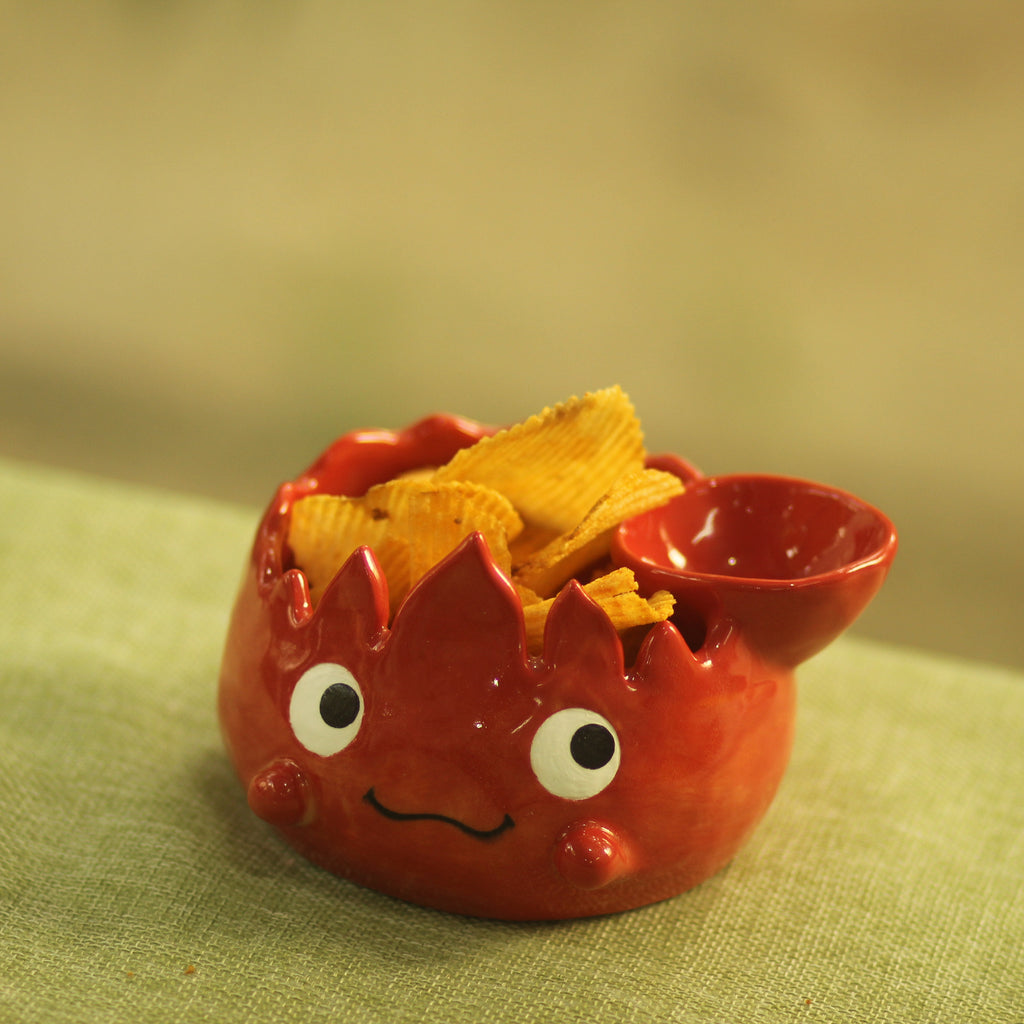 [Pre-order] Fire Demon Handmade Ceramic Chip & Dip Bowl, Handbuilt Pottery, Cute Gift For Anime Fan, Unique Birthday Gift, Adorable Valentine Gift | Totto Pottery