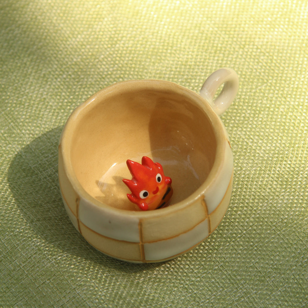 [Pre-order] Fire Demon Handmade Ceramic Checkered Espresso Cup, Handbuilt Pottery, Cute Gift For Anime Fan, Unique Birthday Gift, Adorable Valentine Gift | Totto Pottery