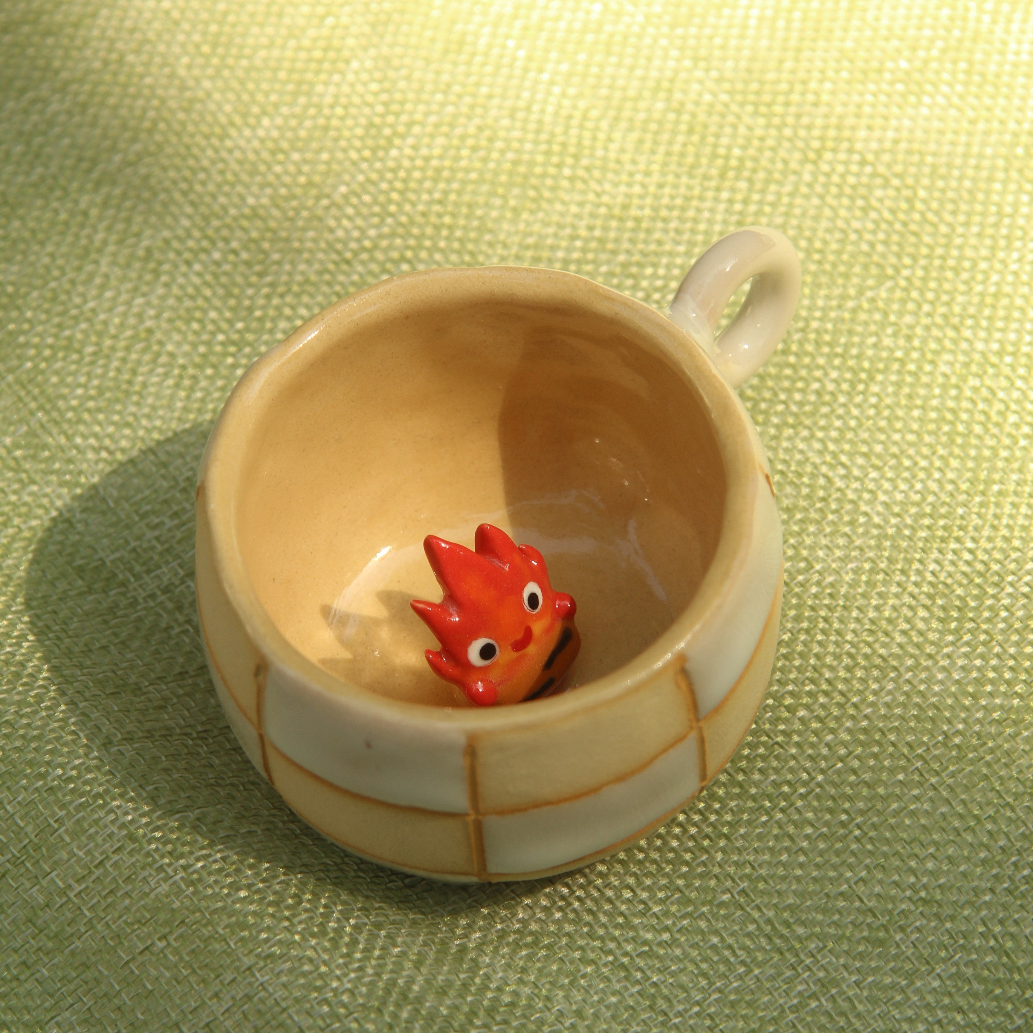 [Pre-order] Fire Demon Handmade Ceramic Checkered Espresso Cup, Handbuilt Pottery, Cute Gift For Anime Fan, Unique Birthday Gift, Adorable Valentine Gift | Totto Pottery