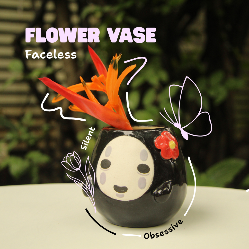 [Pre-order] Faceless Handmade Ceramic Flower Vases, Handbuilt Pottery, Cute Gift For Anime Fan, Unique Birthday Gift, Adorable Valentine Gift | Totto Pottery