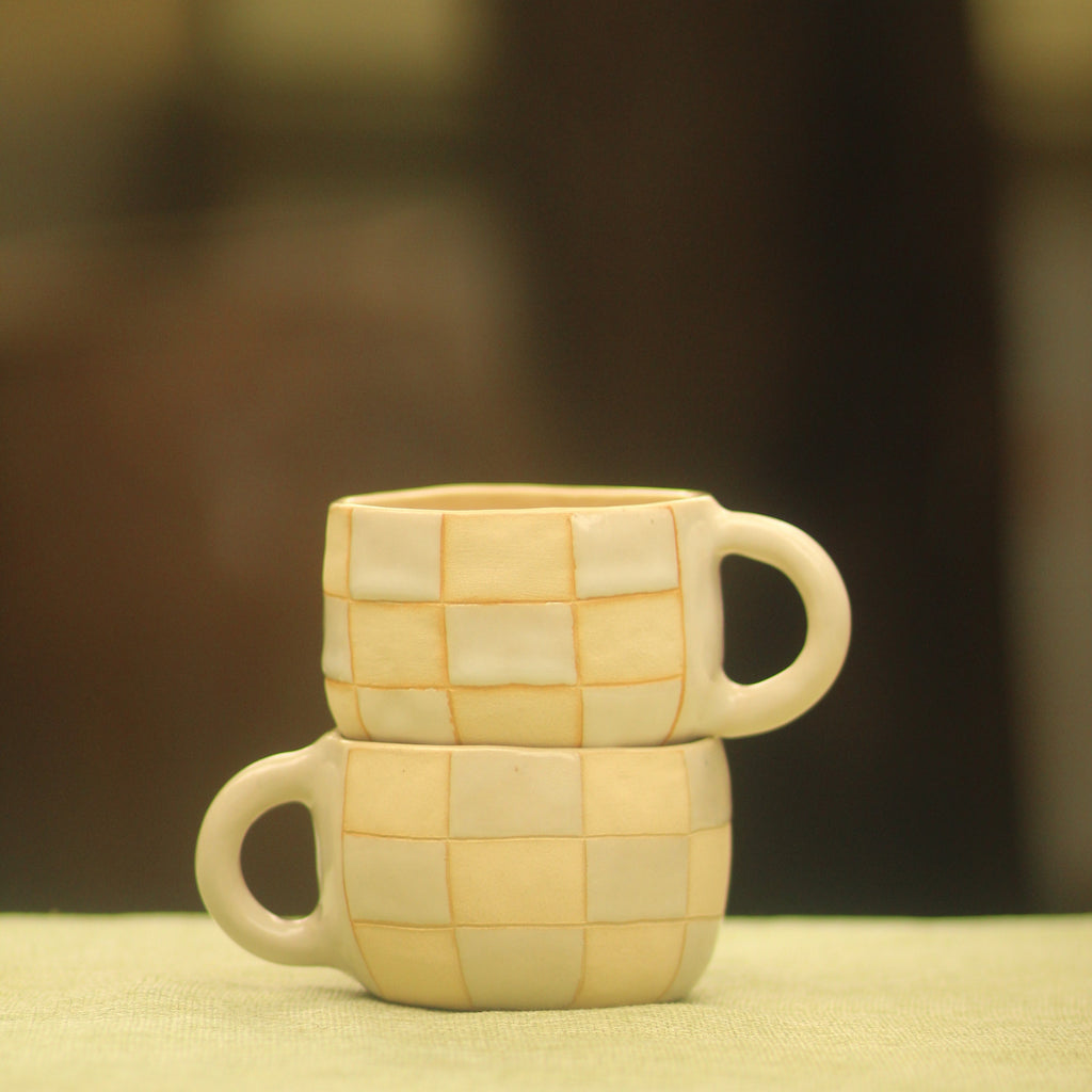 [Pre-order] Forest Spirit Handmade Ceramic Checkered Mug, Handbuilt Pottery, Cute Gift For Anime Fan, Unique Birthday Gift, Adorable Valentine Gift | Totto Pottery