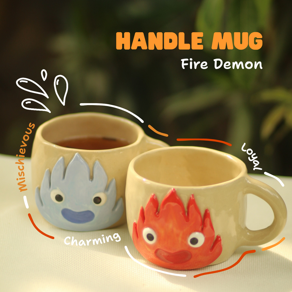 [Pre-order] Fire Demon Handmade Ceramic Handle Mug, Handbuilt Pottery, Cute Gift For Anime Fan, Unique Birthday Gift, Adorable Valentine Gift | Totto Pottery