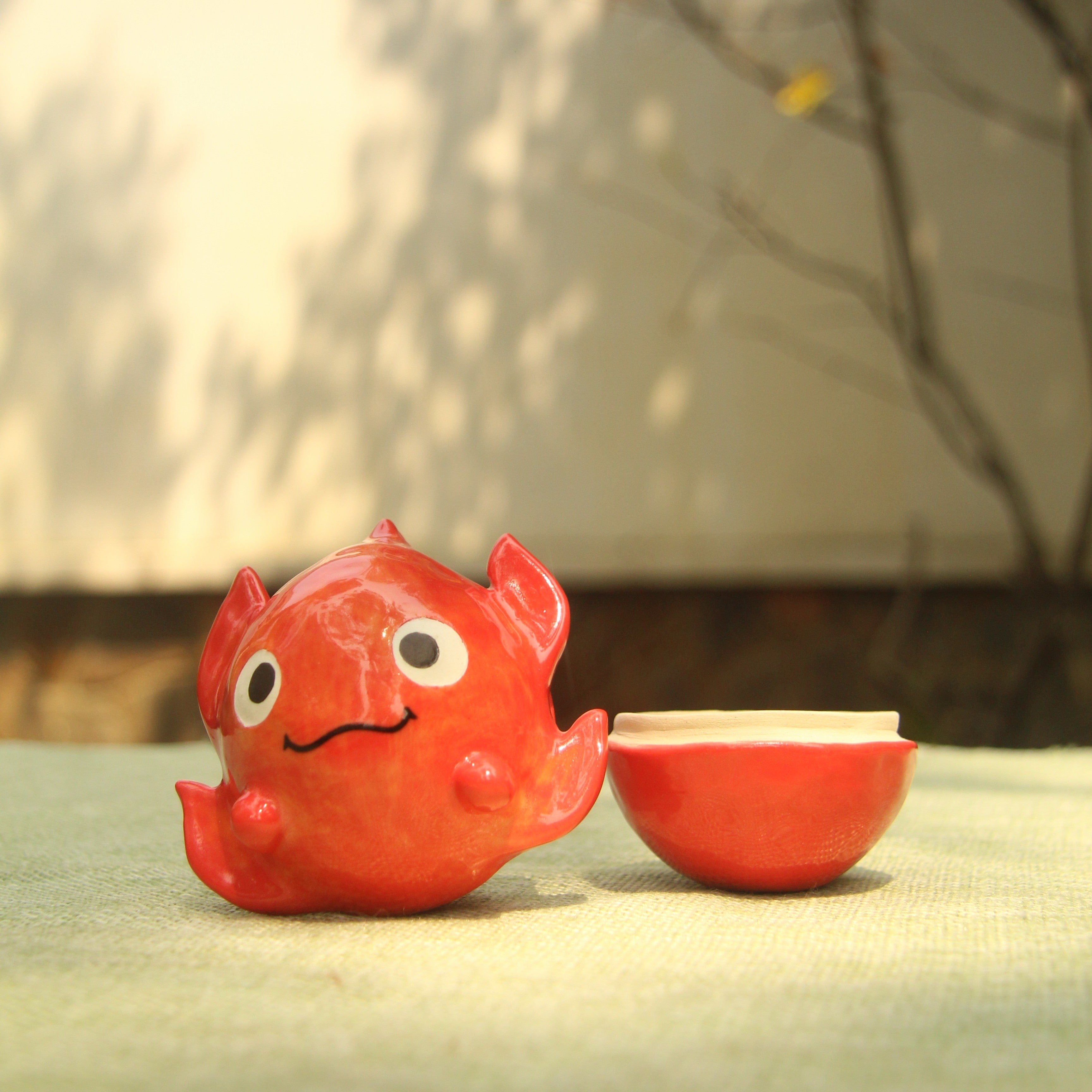 [Pre-order] Fire Demon Handmade Ceramic Jewelry Container With Lid, Handbuilt Pottery, Cute Gift For Anime Fan, Unique Birthday Gift, Adorable Valentine Gift | Totto Pottery