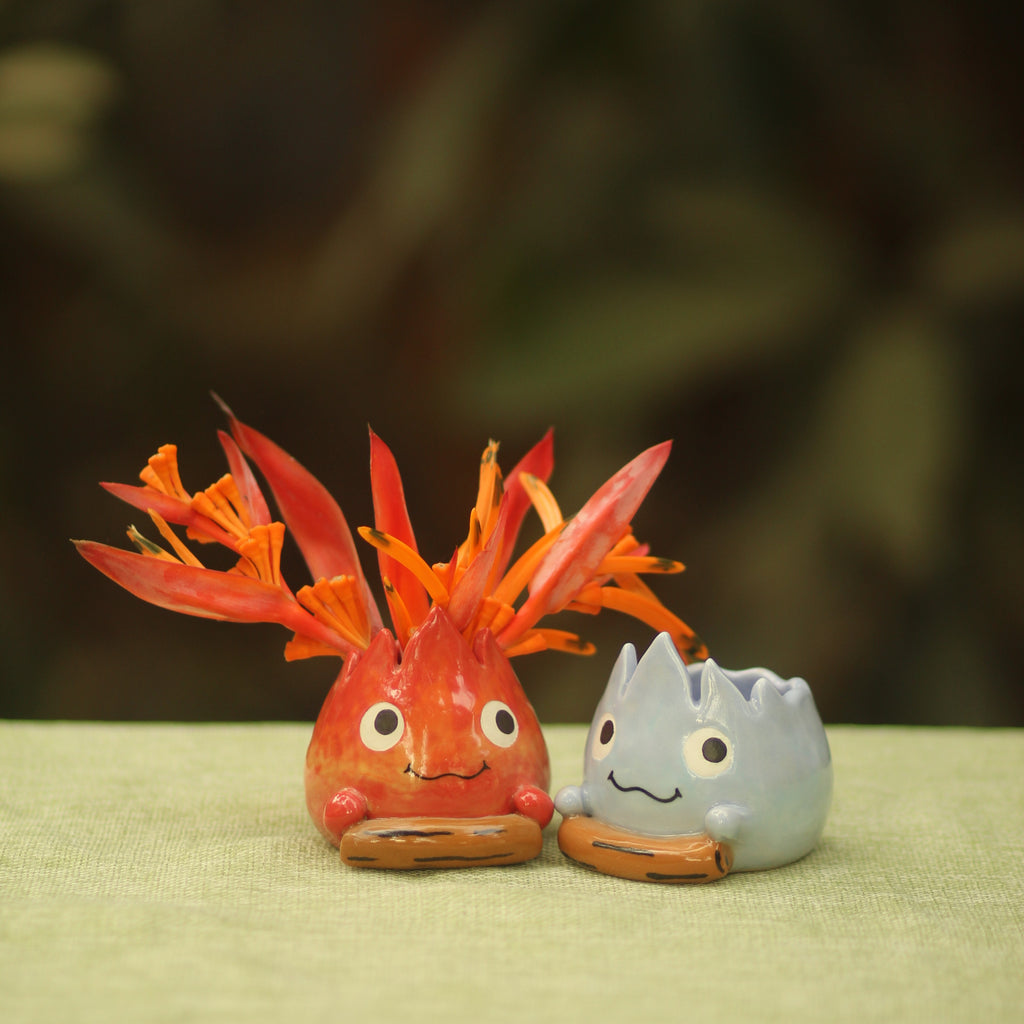[Pre-order] Fire Demon Handmade Ceramic Flower Vases, Handbuilt Pottery, Cute Gift For Anime Fan, Unique Birthday Gift, Adorable Valentine Gift | Totto Pottery