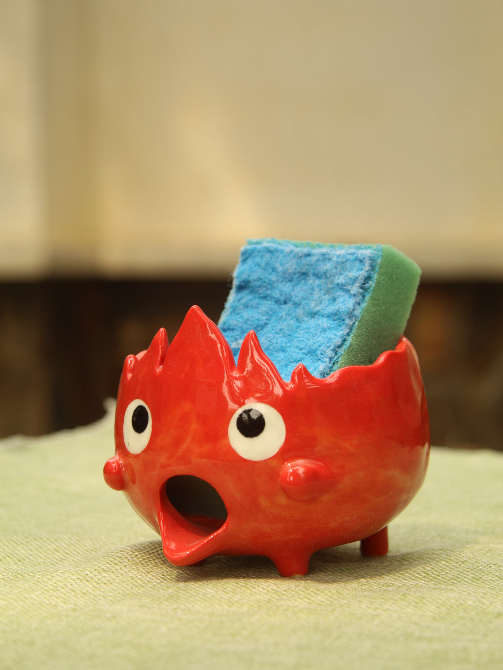[Pre-order] Fire Demon Handmade Ceramic Sponge Holder, Handbuilt Pottery, Cute Gift For Anime Fan, Unique Birthday Gift, Adorable Valentine Gift | Totto Pottery