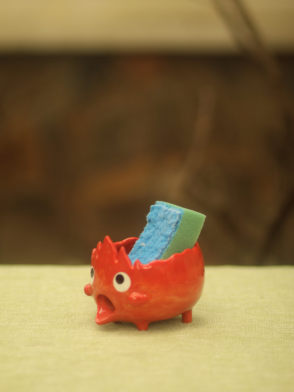 [Pre-order] Fire Demon Handmade Ceramic Sponge Holder, Handbuilt Pottery, Cute Gift For Anime Fan, Unique Birthday Gift, Adorable Valentine Gift | Totto Pottery