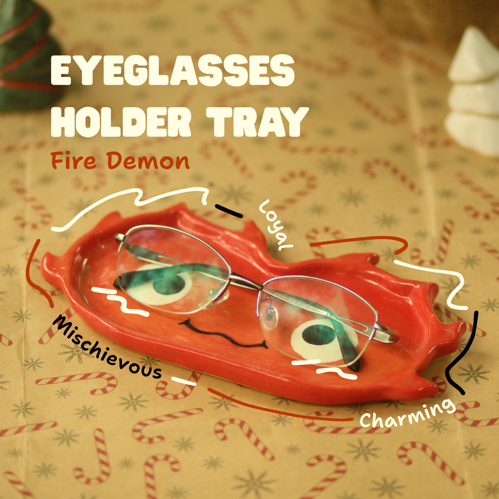 [Pre-order] Fire Demon Handmade Ceramic Eyeglasses Holder Tray, Handbuilt Pottery, Cute Gift For Anime Fan, Unique Birthday Gift, Adorable Valentine Gift | Totto Pottery