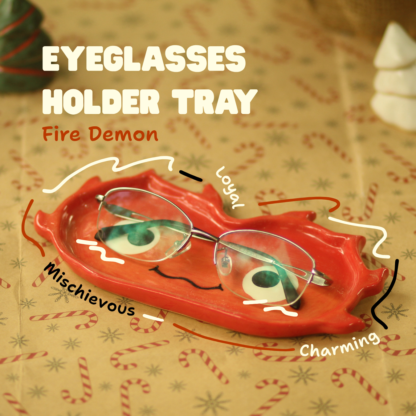 [Pre-order] Fire Demon Handmade Ceramic Eyeglasses Holder Tray, Handbuilt Pottery, Cute Gift For Anime Fan, Unique Birthday Gift, Adorable Valentine Gift | Totto Pottery