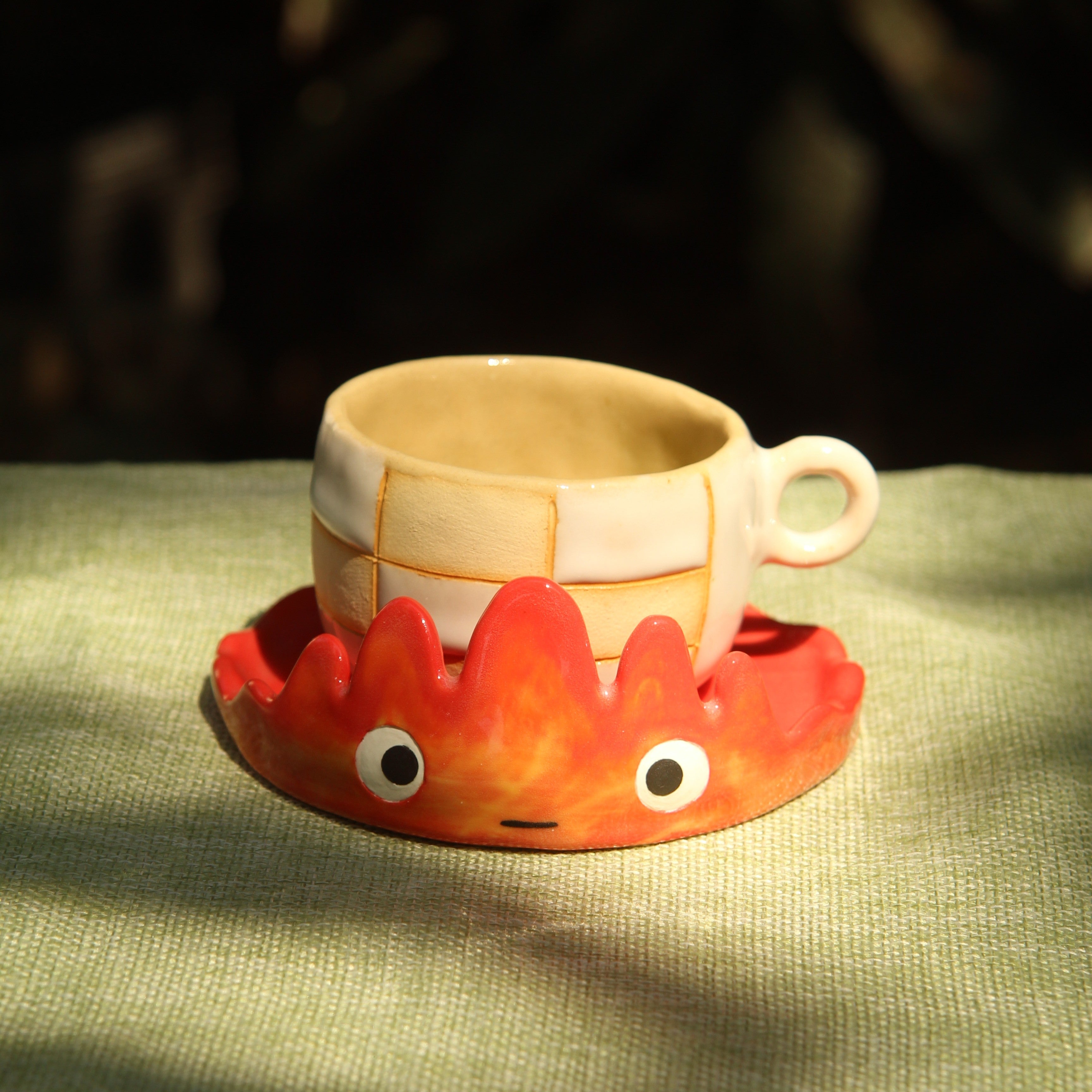 [Pre-order] Fire Demon Handmade Ceramic Coaster, Handbuilt Pottery, Cute Gift For Anime Fan, Unique Birthday Gift, Adorable Valentine Gift | Totto Pottery