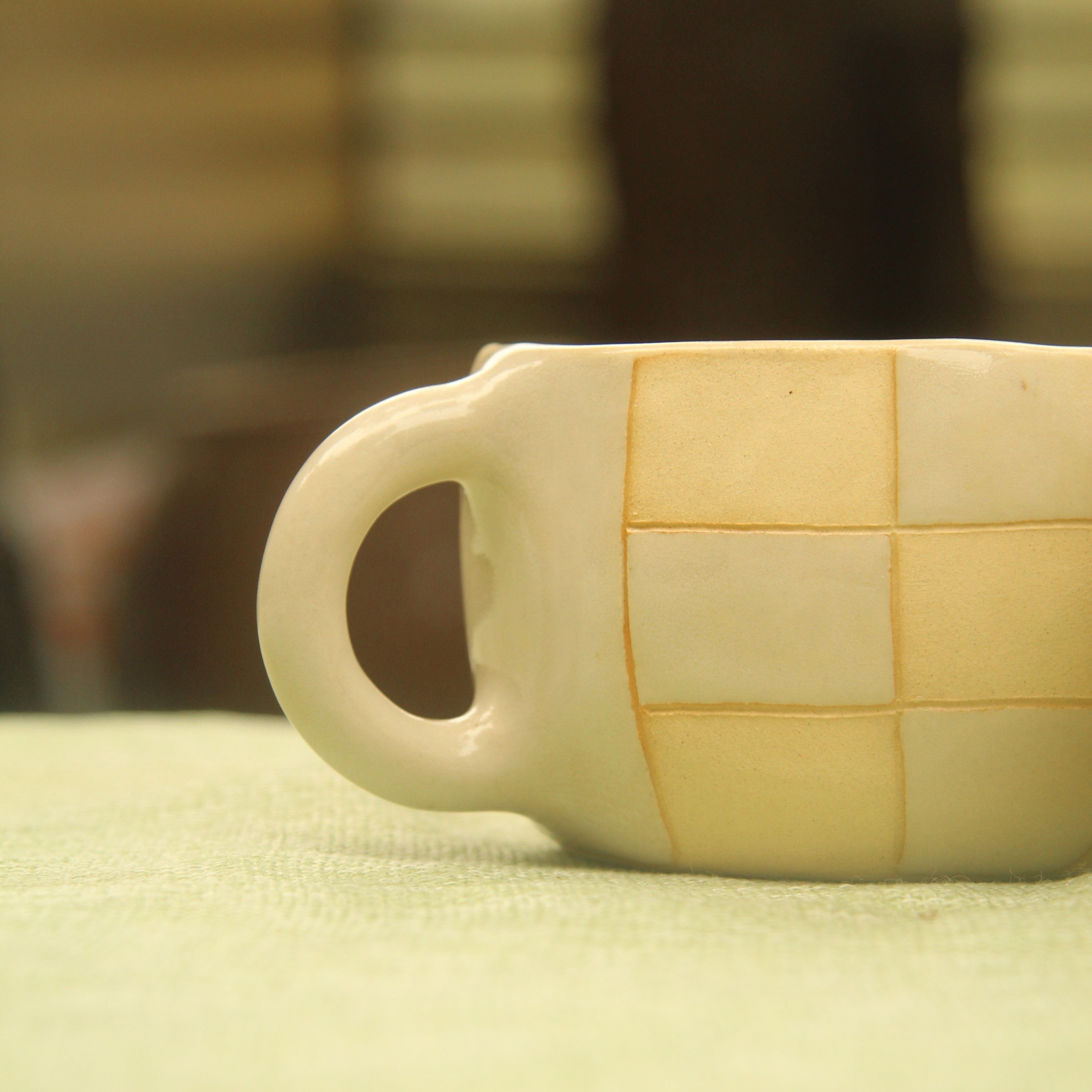 [Pre-order] Forest Spirit Handmade Ceramic Checkered Mug, Handbuilt Pottery, Cute Gift For Anime Fan, Unique Birthday Gift, Adorable Valentine Gift | Totto Pottery