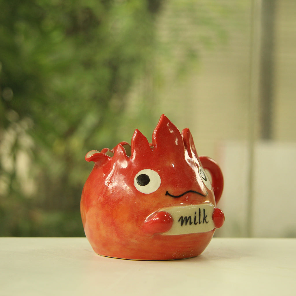 [Pre-order] Fire Demon Handmade Ceramic Milk Cup, Handbuilt Pottery, Cute Gift For Anime Fan, Unique Birthday Gift, Adorable Valentine Gift | Totto Pottery