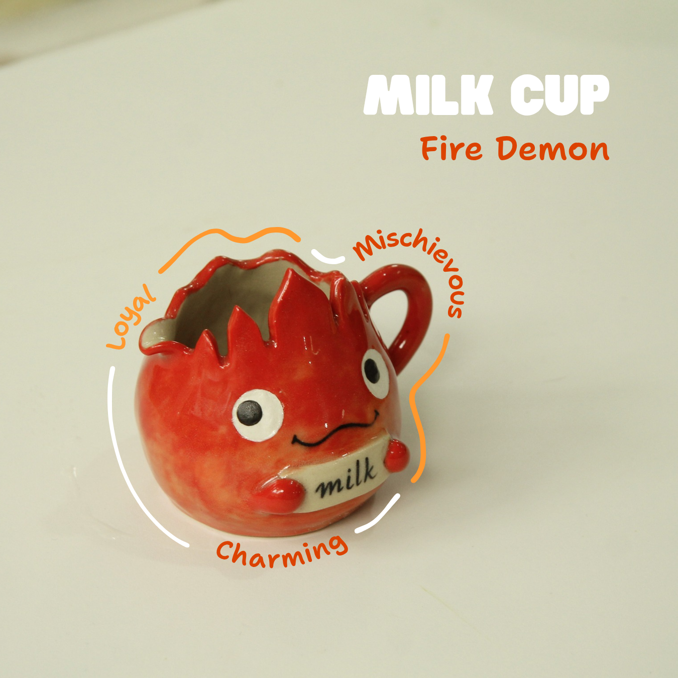 [Pre-order] Fire Demon Handmade Ceramic Milk Cup, Handbuilt Pottery, Cute Gift For Anime Fan, Unique Birthday Gift, Adorable Valentine Gift | Totto Pottery
