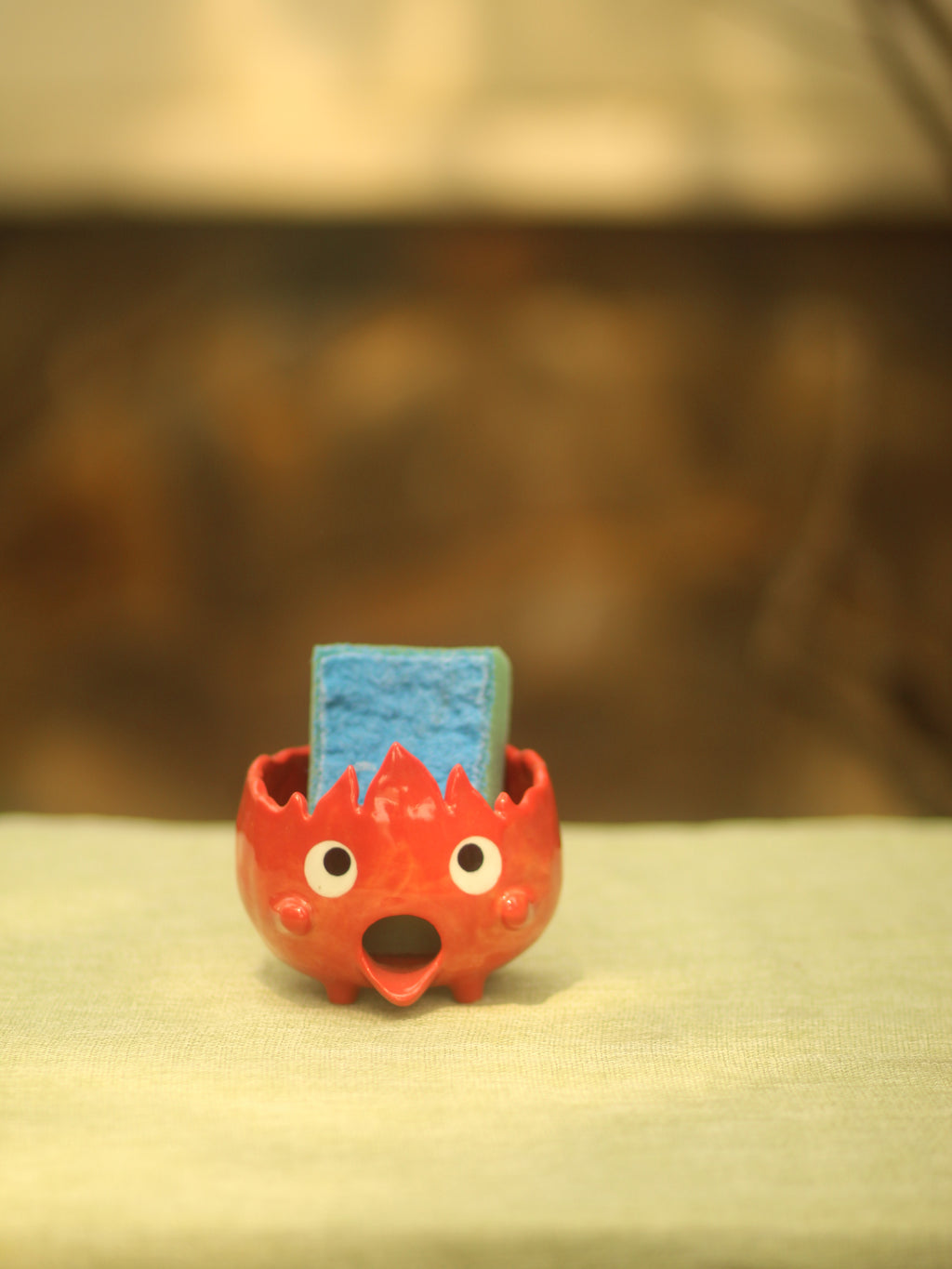 [Pre-order] Fire Demon Handmade Ceramic Sponge Holder, Handbuilt Pottery, Cute Gift For Anime Fan, Unique Birthday Gift, Adorable Valentine Gift | Totto Pottery